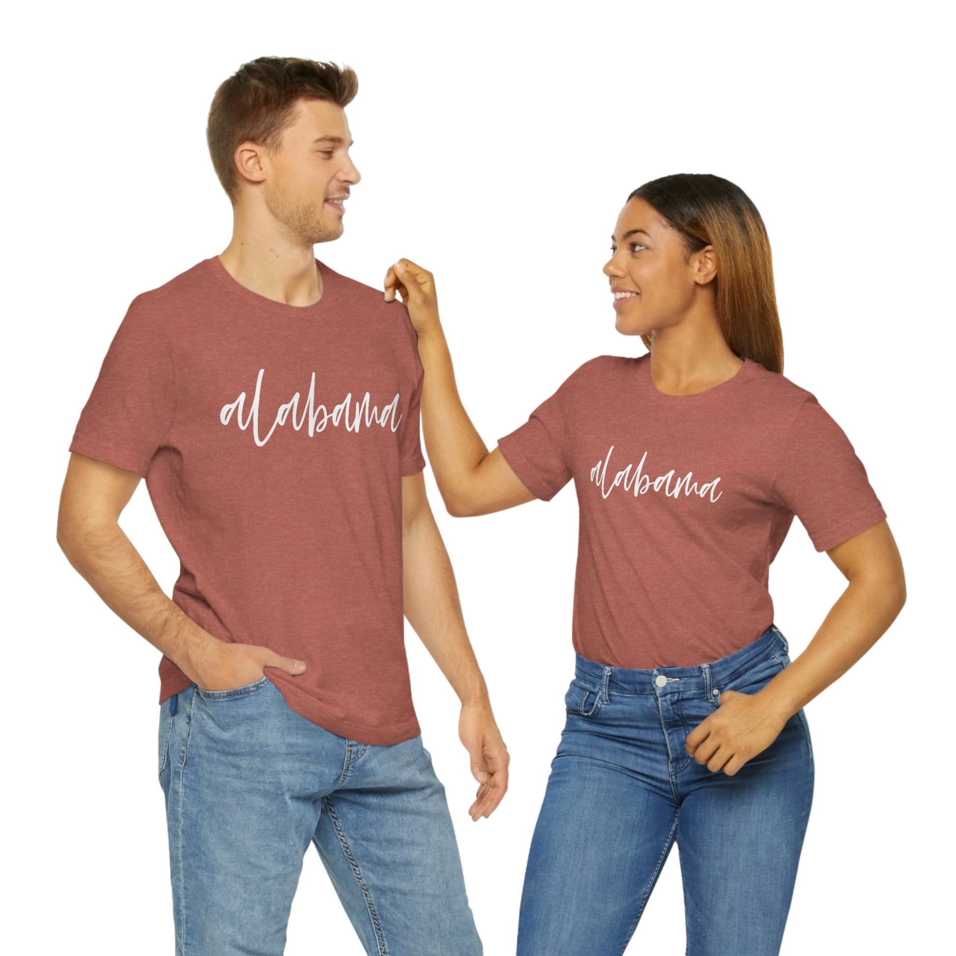Alabama in White Script Unisex Jersey Short Sleeve T-shirt