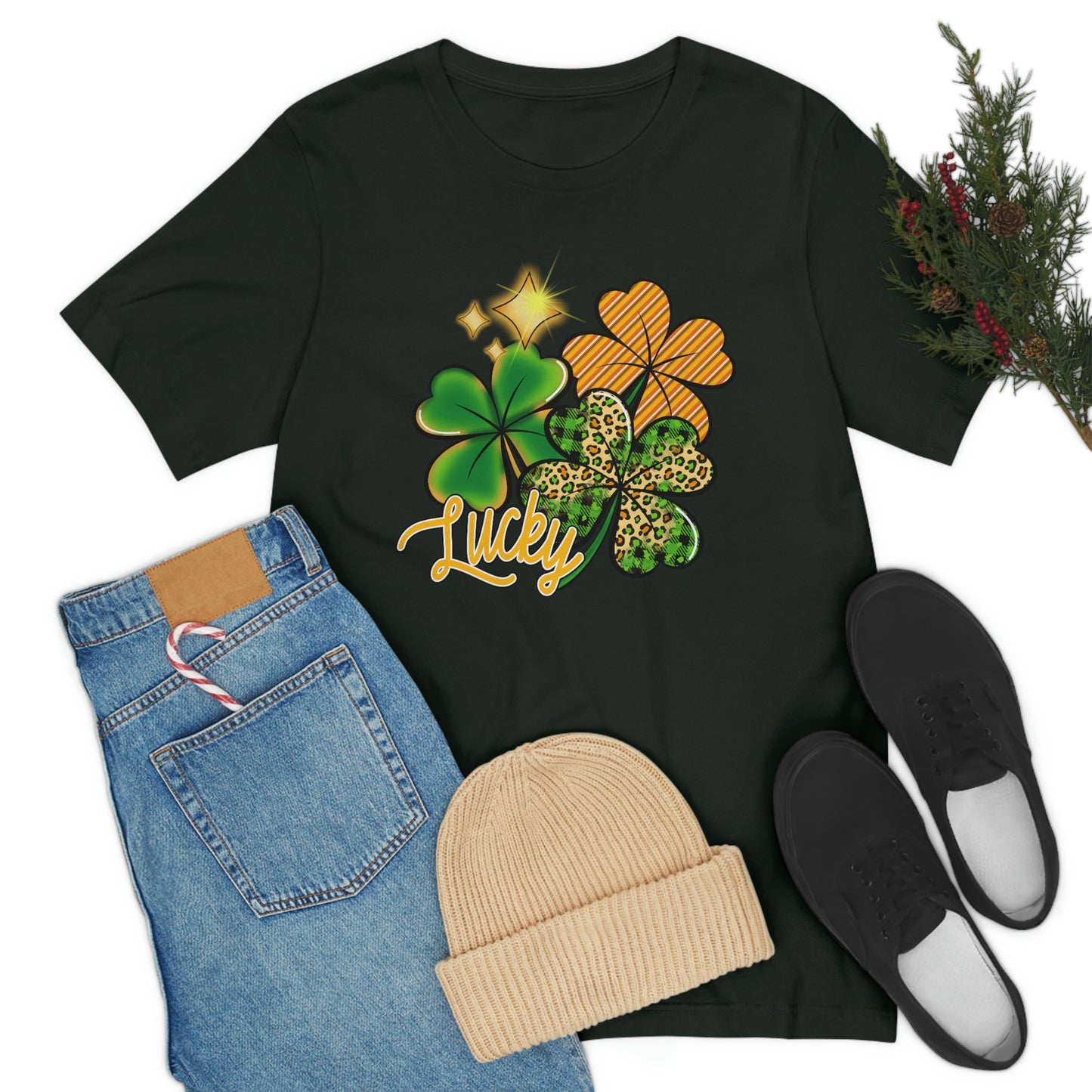 Lucky Shamrock Four Leaf Clover St. Patrick's Day Unisex Jersey Short Sleeve Tee