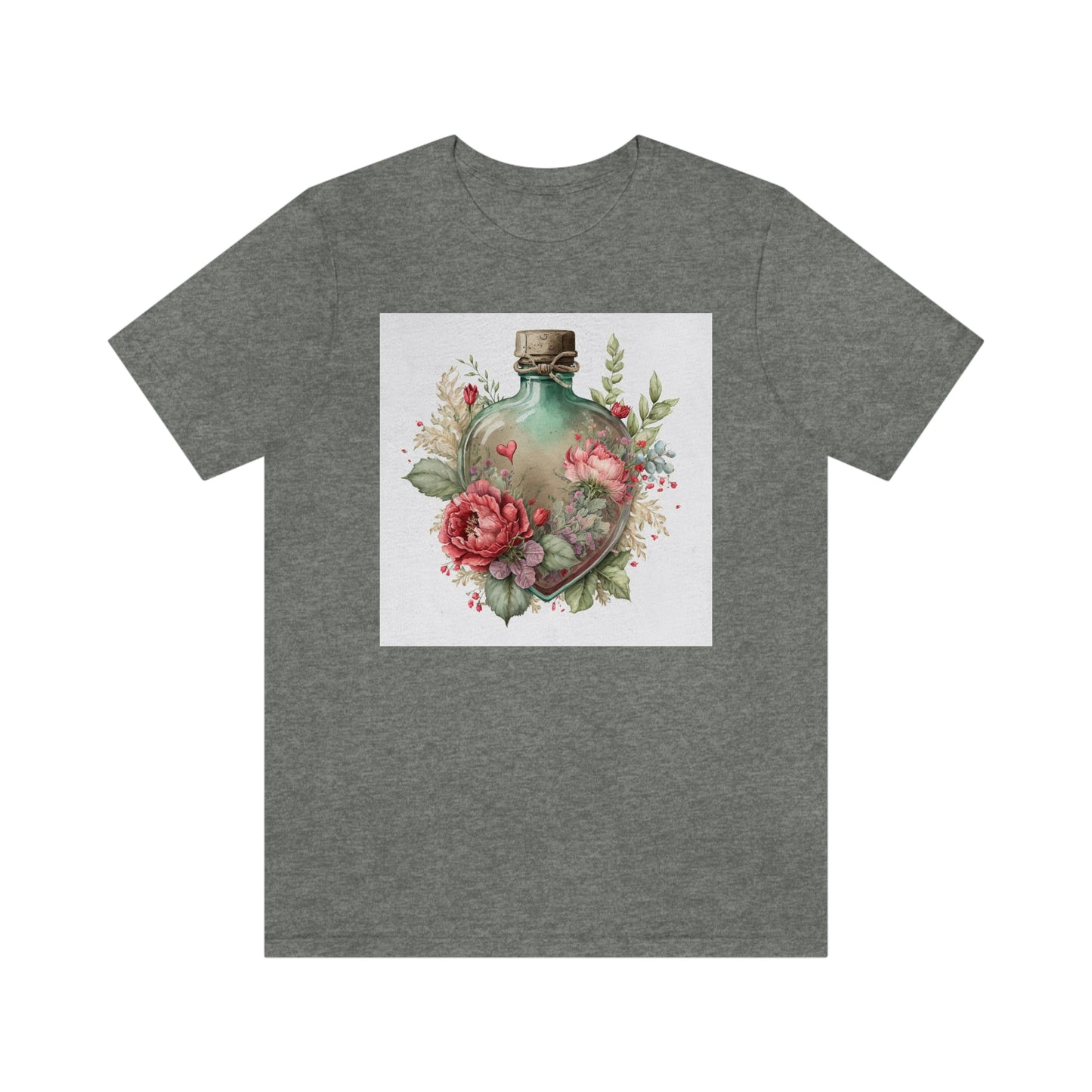 Vintage Bottle Floral Unisex Jersey Short Sleeve Tee