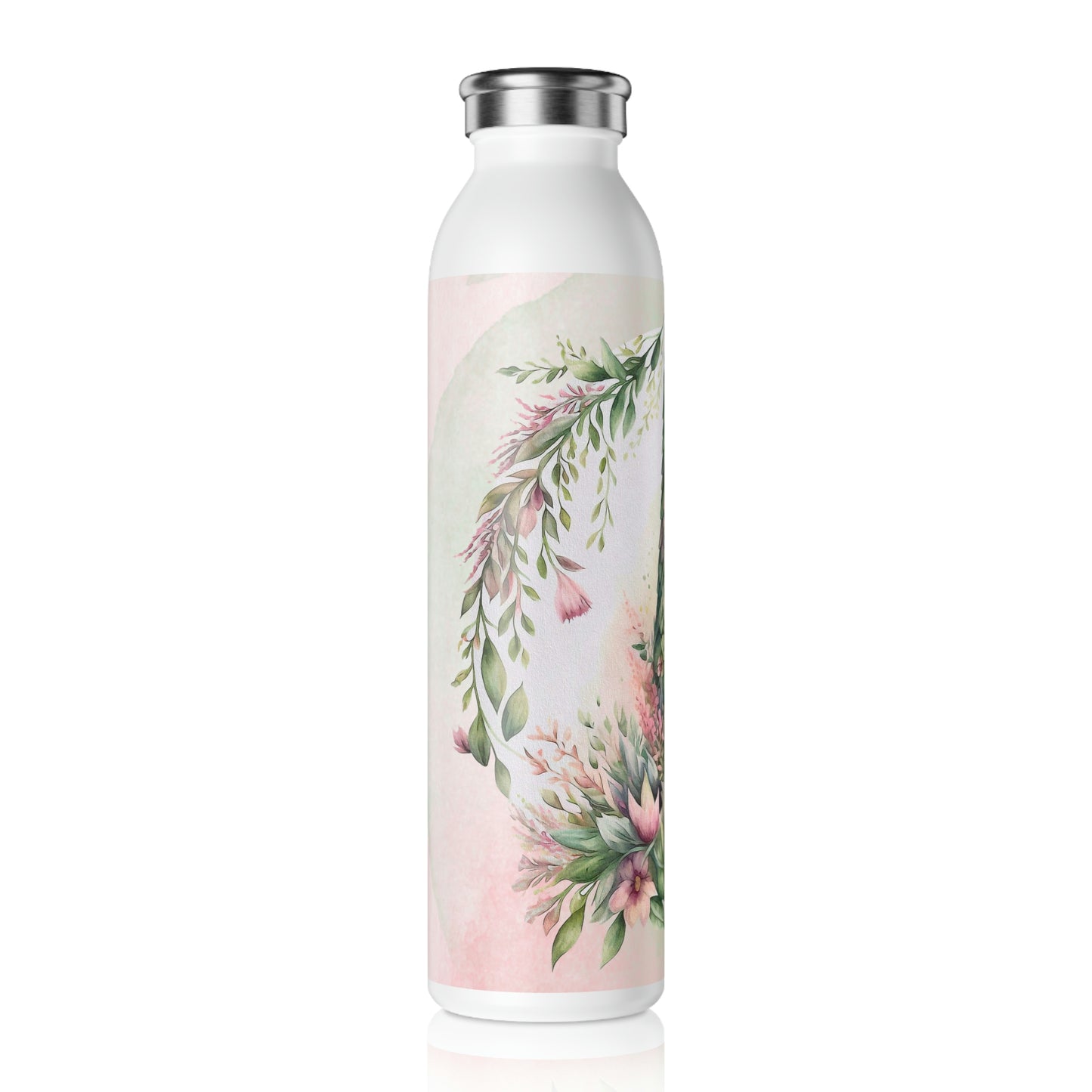 Spring Topiary Flowers Watercolor Slim Water Bottle