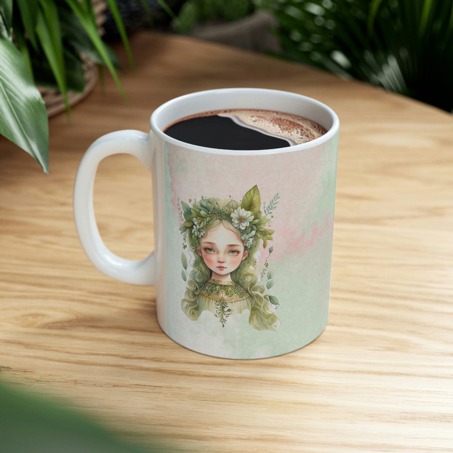 Girl in Flowers Watercolor Ceramic Mug 11oz