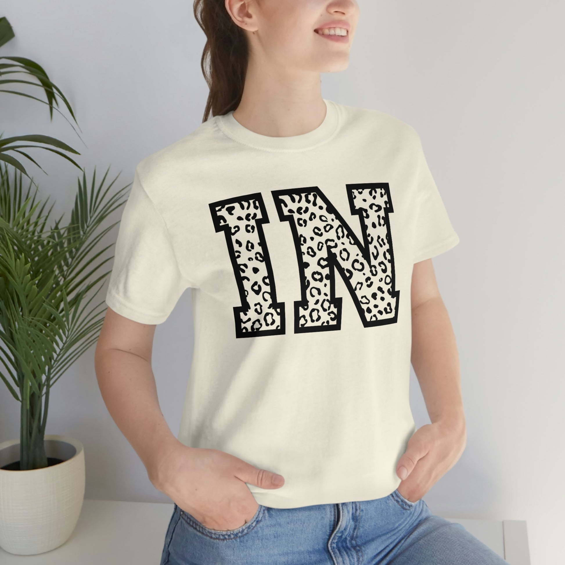 Indiana IN Leopard Print Letters Short Sleeve T-shirt