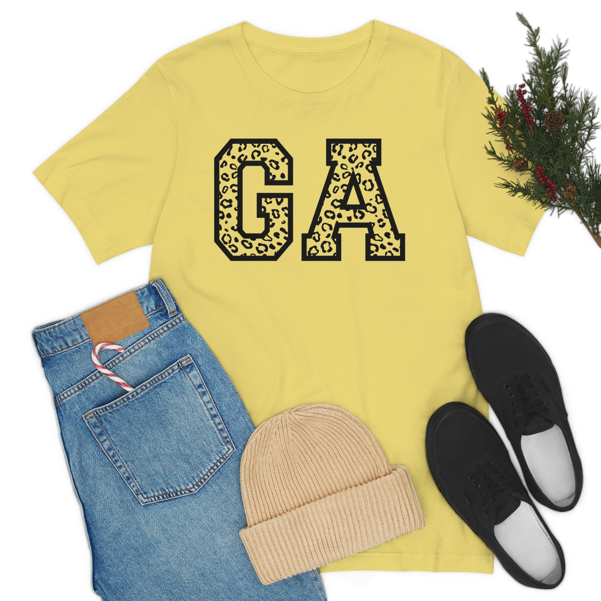 Georgia GA Leopard Print Letters Short Sleeve T-shirt