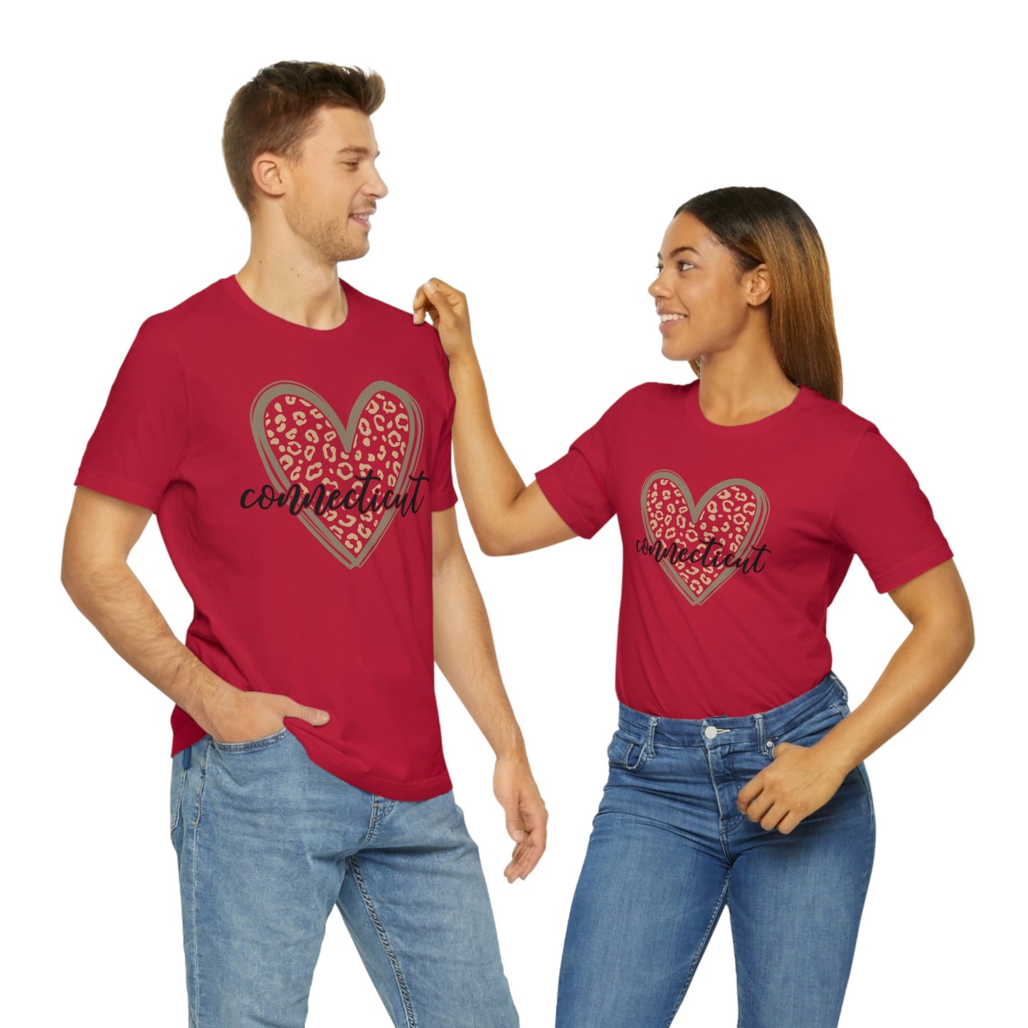 Connecticut Gold Leopard Print Heart Script Short Sleeve T-shirt