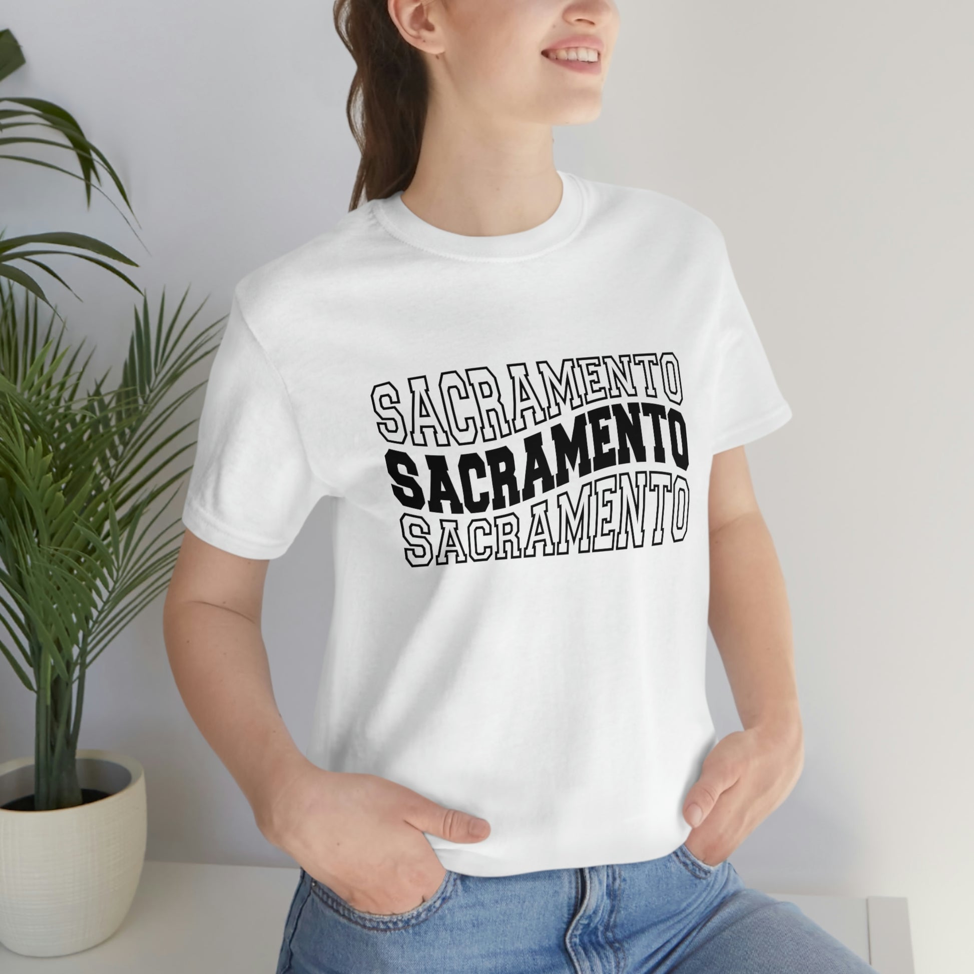 Sacremento California Varsity Letters Wavy Unisex Jersey Short Sleeve Tee Tshirt T-shirt