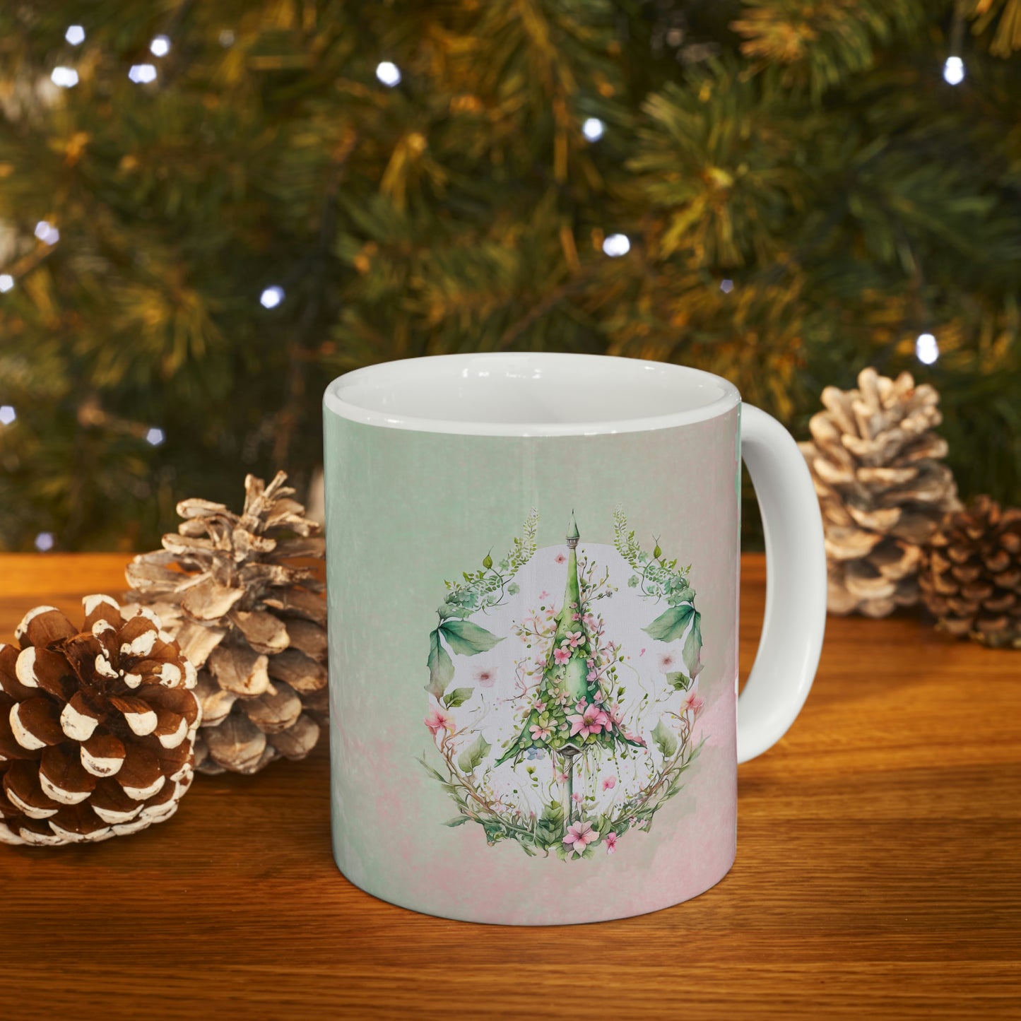 Spring Topiary Watercolor Ceramic Mug 11oz