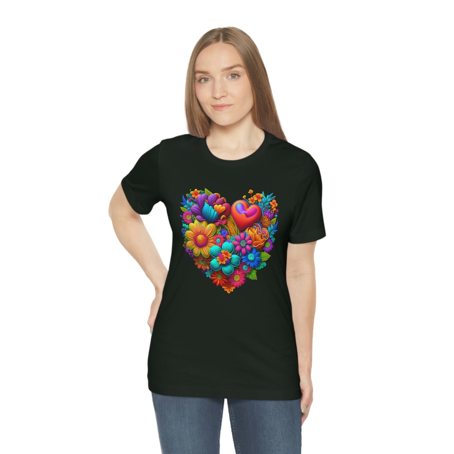 Bright Floral Heart Unisex Jersey Short Sleeve Tee