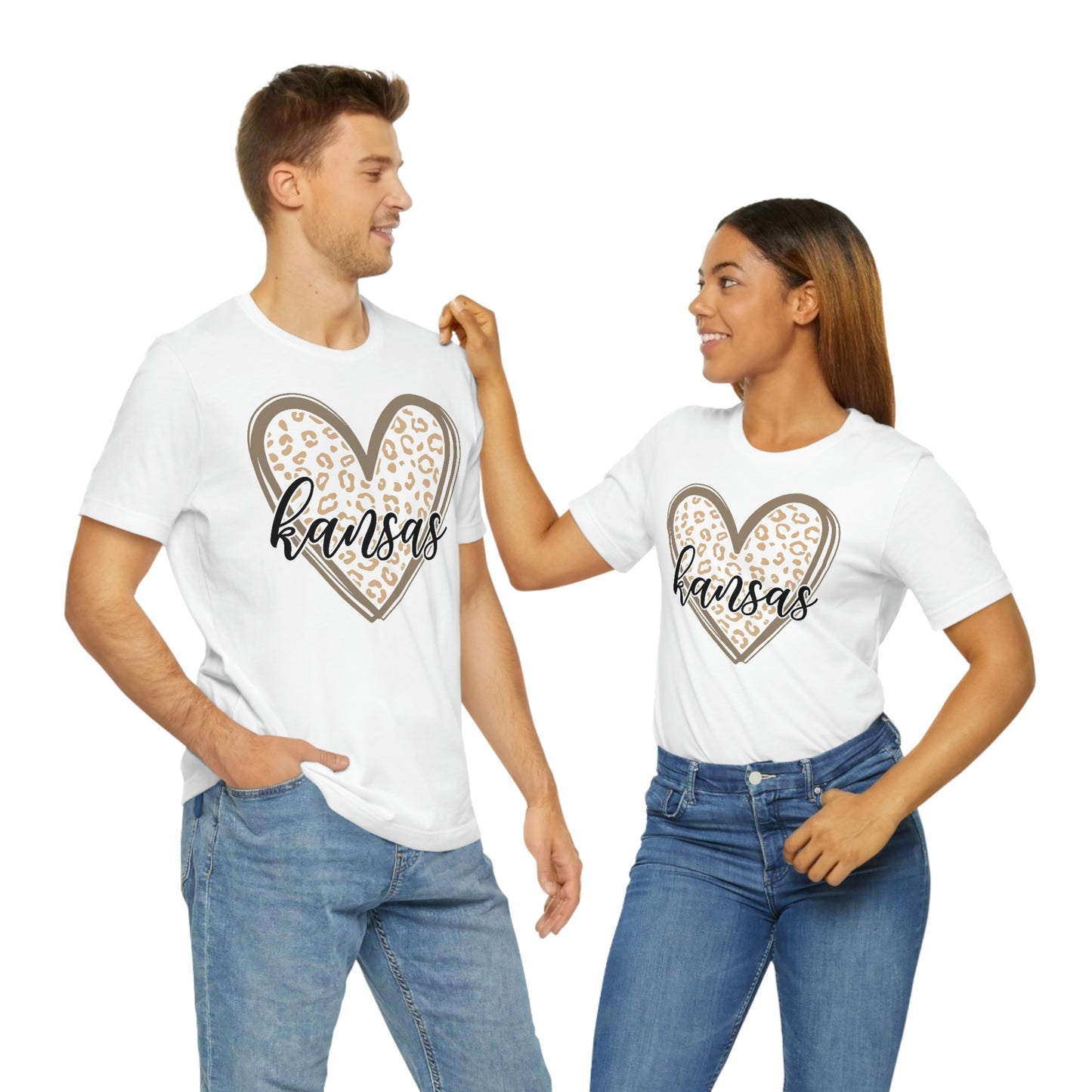 Kansas Gold Leopard Heart Black Script Short Sleeve T-shirt