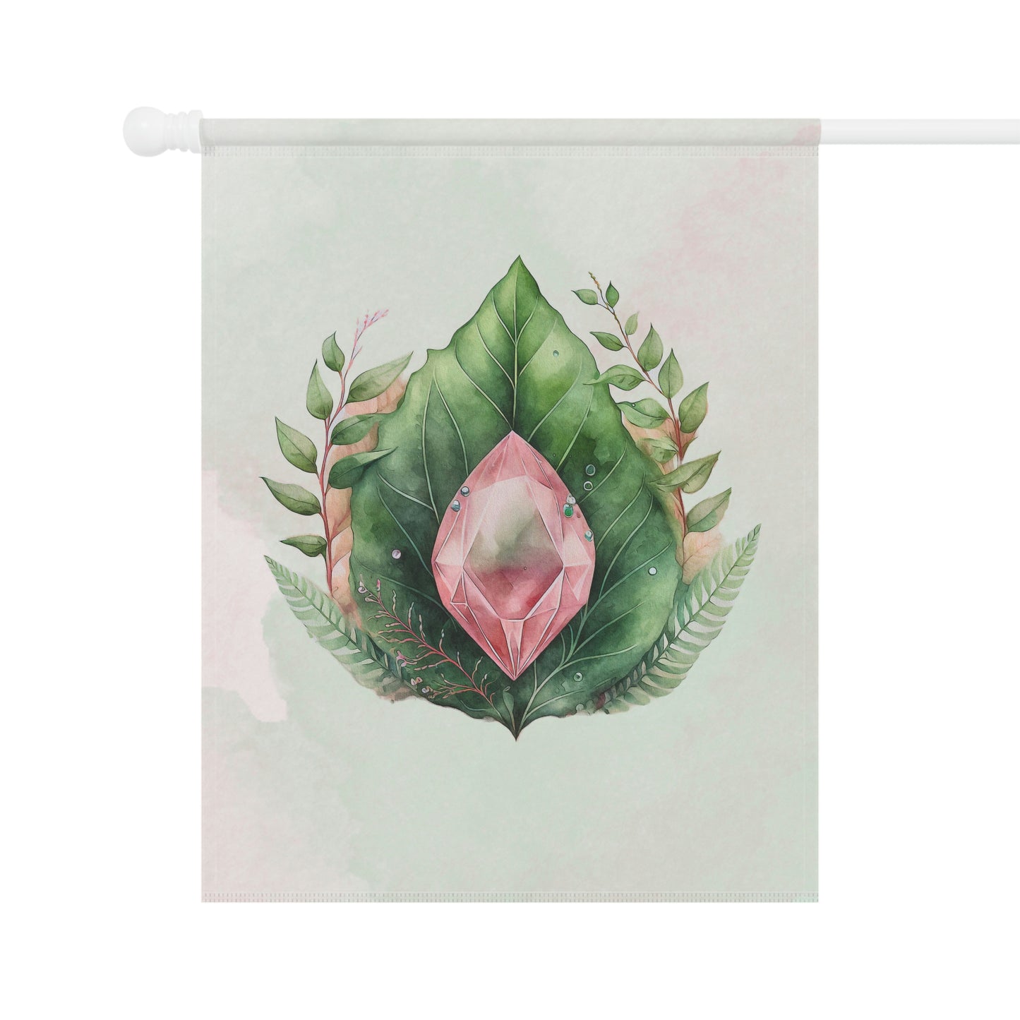 Pink Crystal on Leaf Watercolor Garden & House Banner