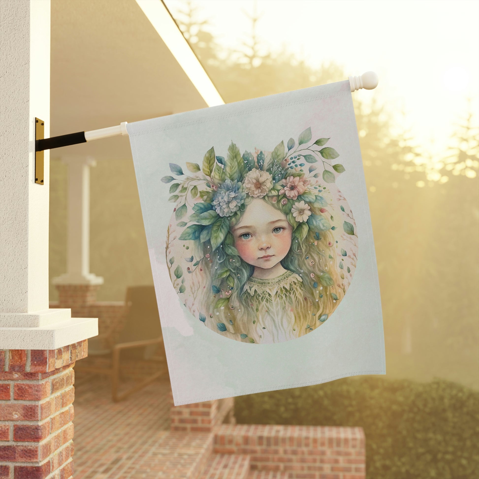 Girl Flowers Watercolor Garden & House Banner