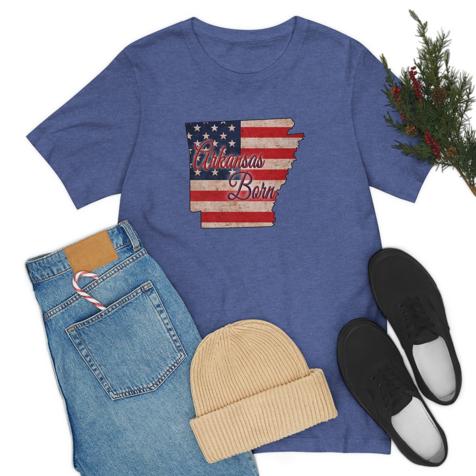 Arkansas Born US Flag Unisex Jersey Short Sleeve Tee Tshirt T-shirt