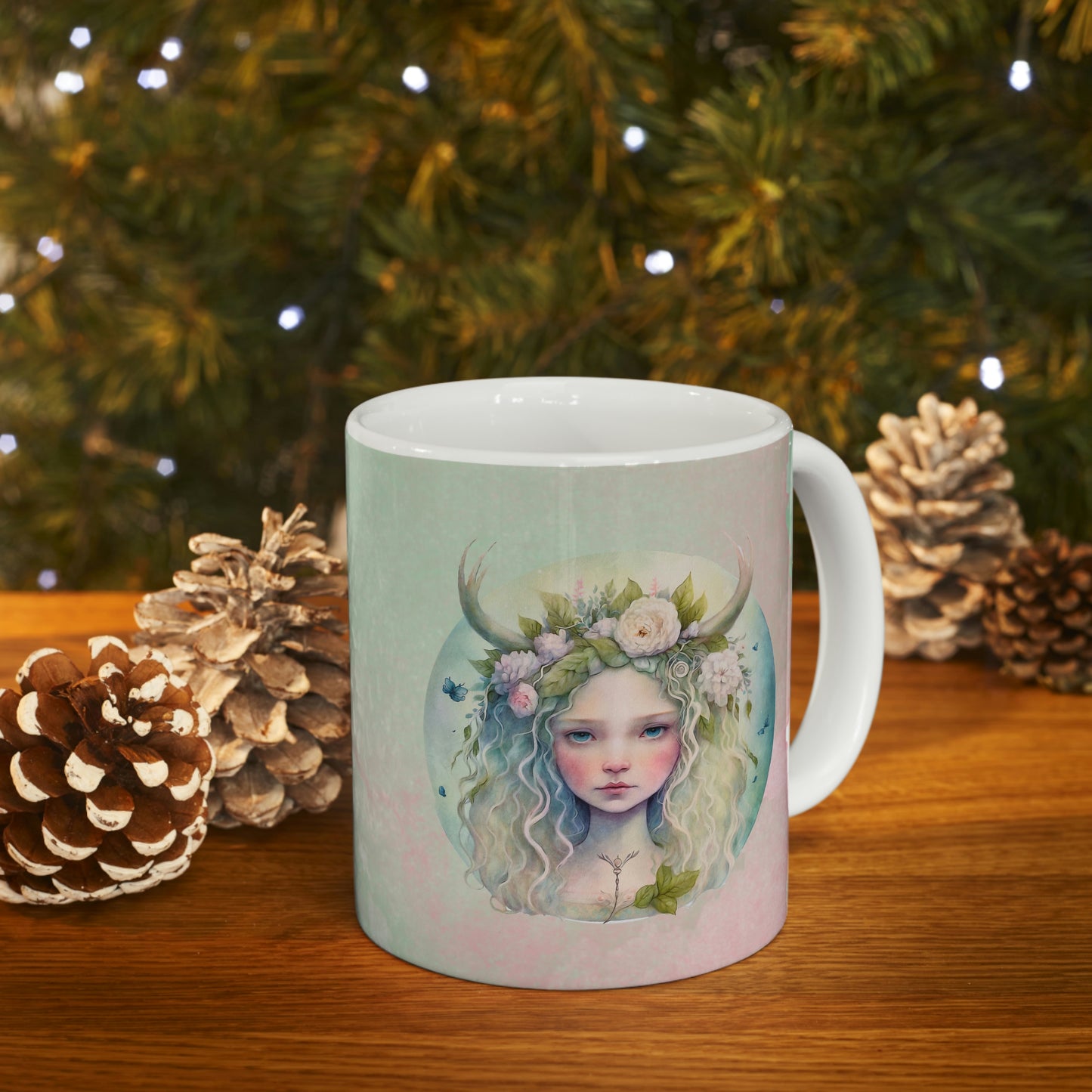 Girl in Spring Flowers Watercolor Ceramic Mug 11oz