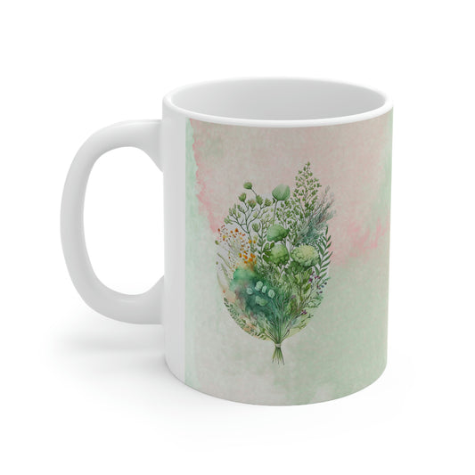 Spring Greenery Watercolor Ceramic Mug 11oz