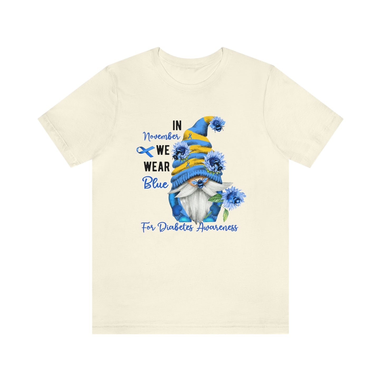 In November We Wear Blue Gnome Diabetes Awareness Print Unisex Jersey Short Sleeve Tee