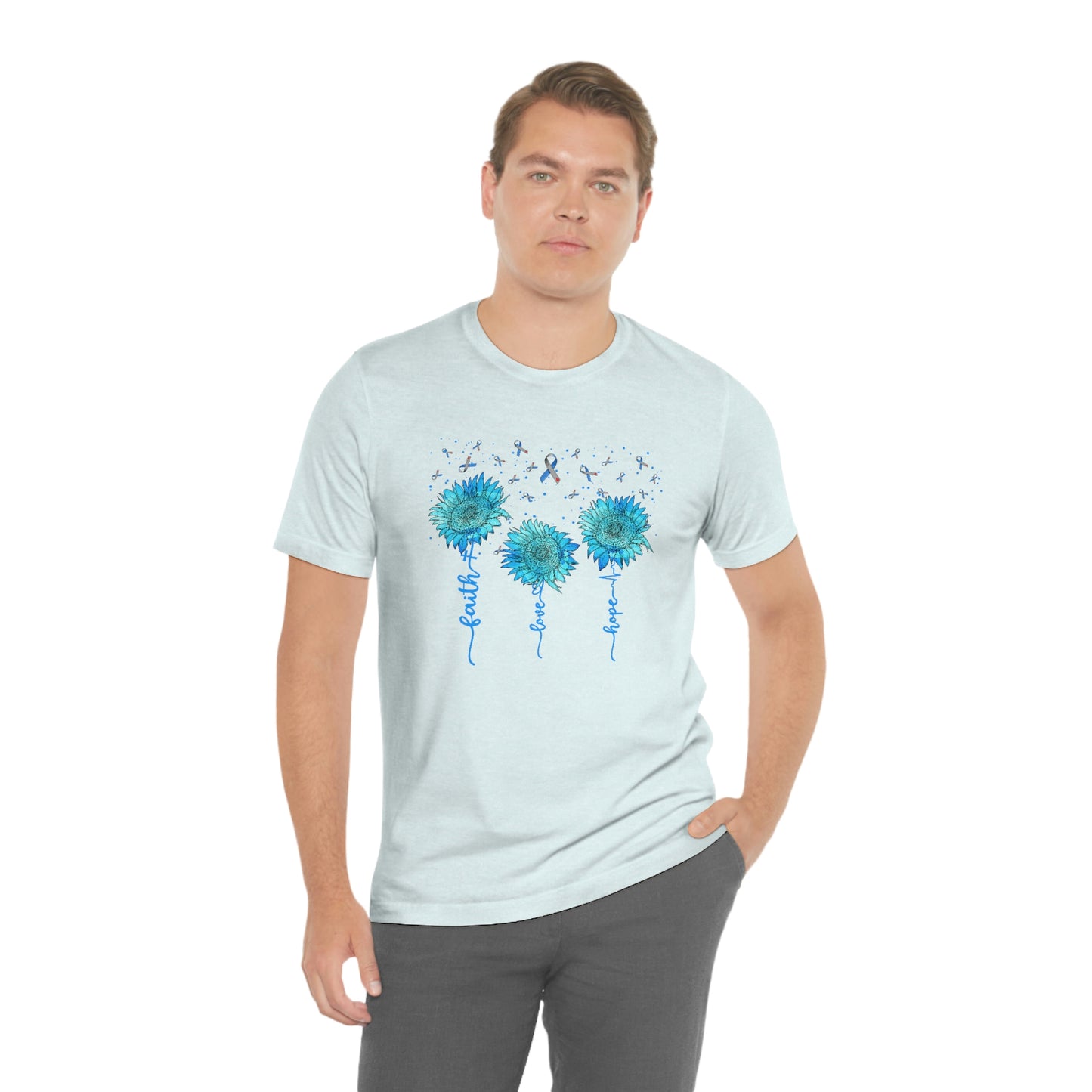 Faith Hope Love Sunflowers Diabetes Awareness Print Unisex Jersey Short Sleeve Tee