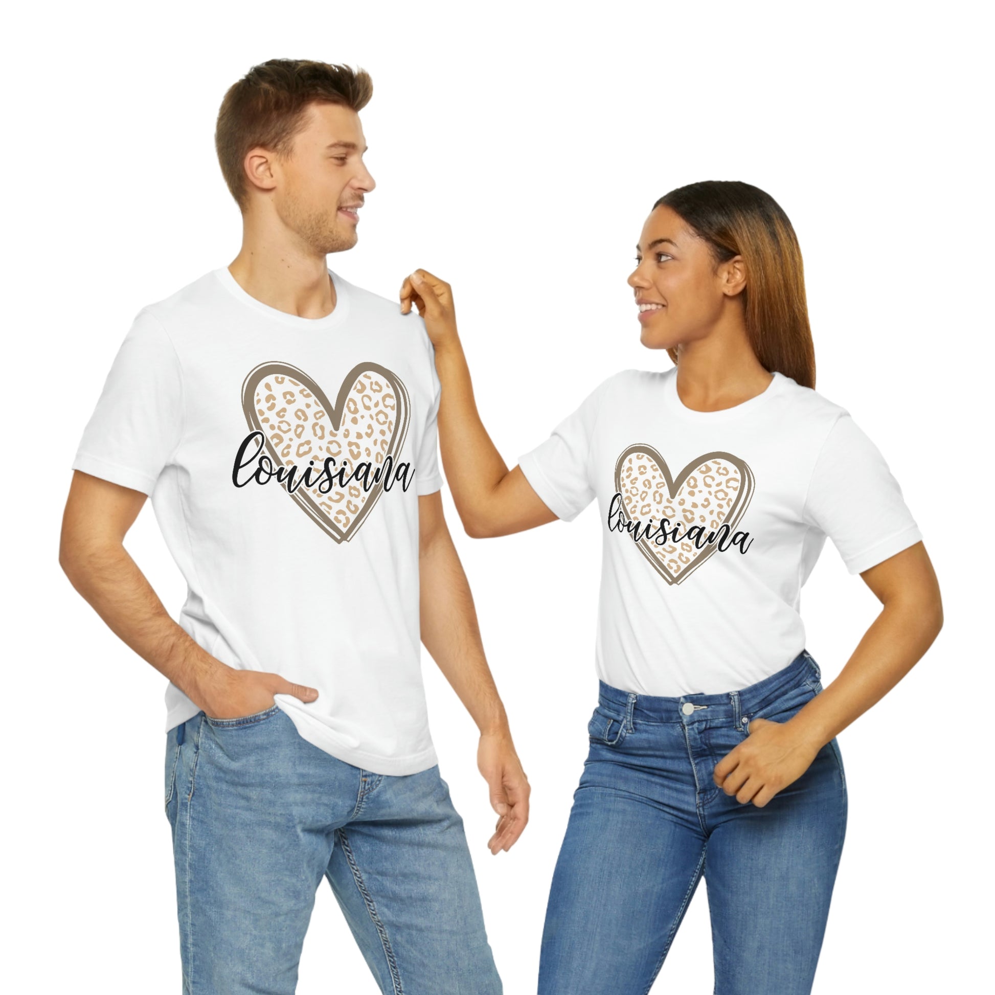 Louisiana Gold Leopard Heart Black Script Short Sleeve T-shirt