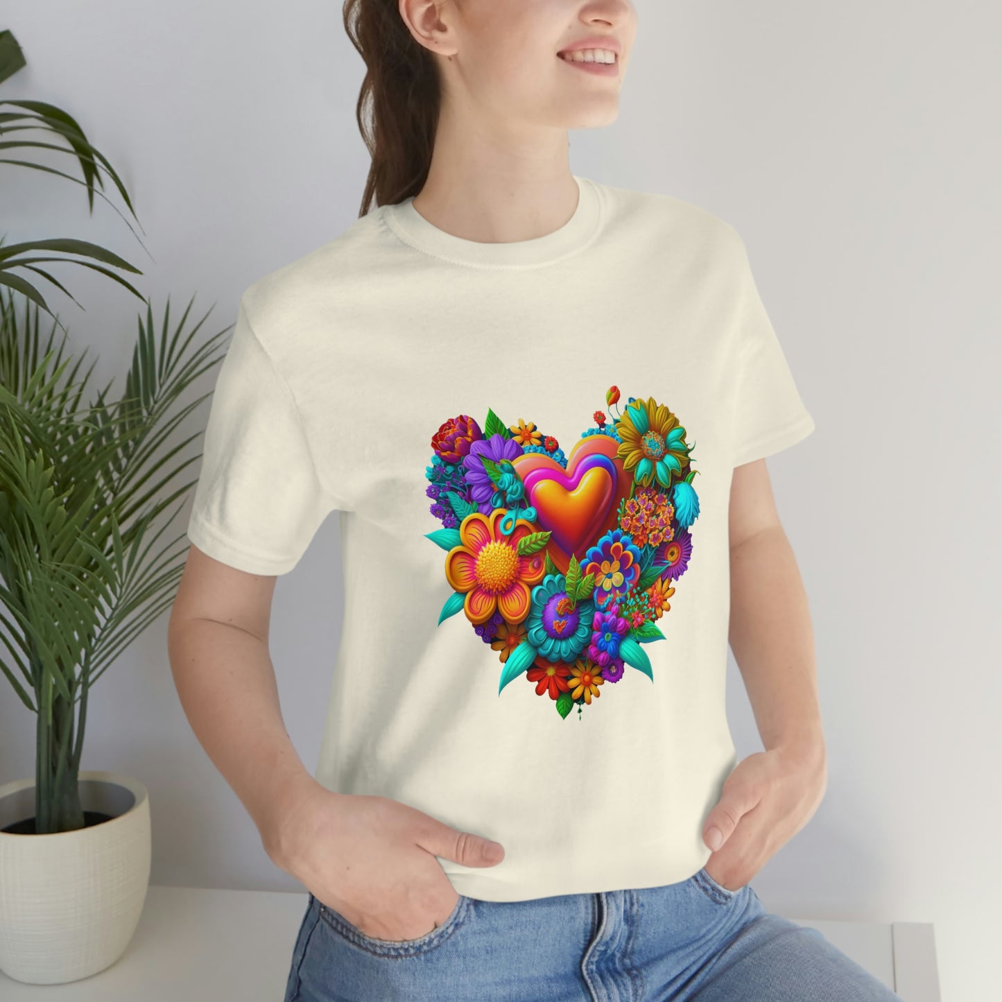 Bright Floral Heart Unisex Jersey Short Sleeve Tee