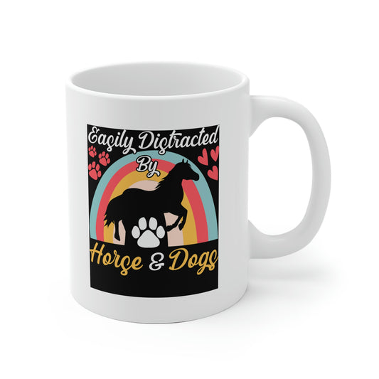 Easily Distracted by Horse and Dogs White Ceramic Mug