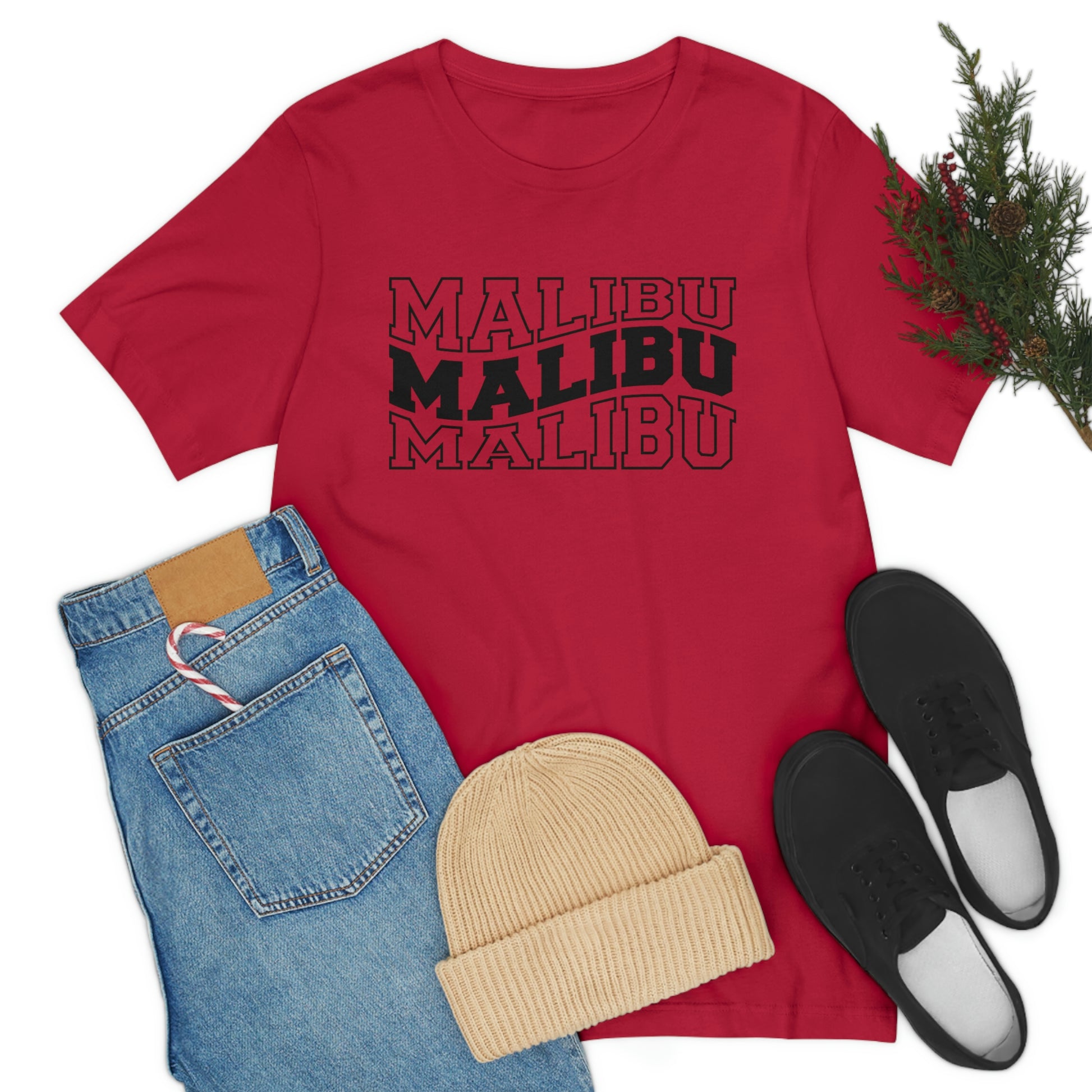 Malibu California Varsity Letters Wavy Unisex Jersey Short Sleeve Tee Tshirt T-shirt