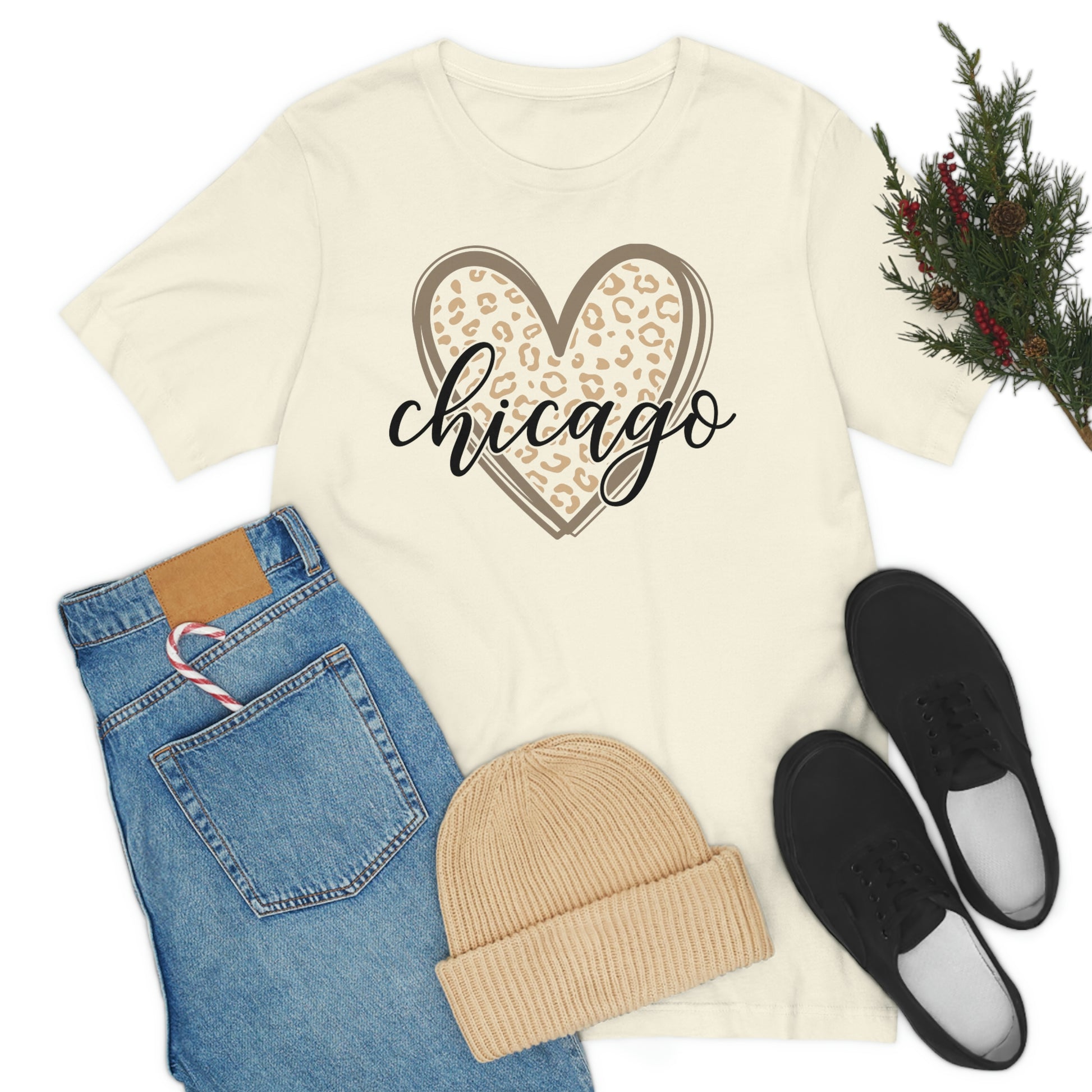 Chicago Gold Leopard Heart Black Script Short Sleeve T-shirt