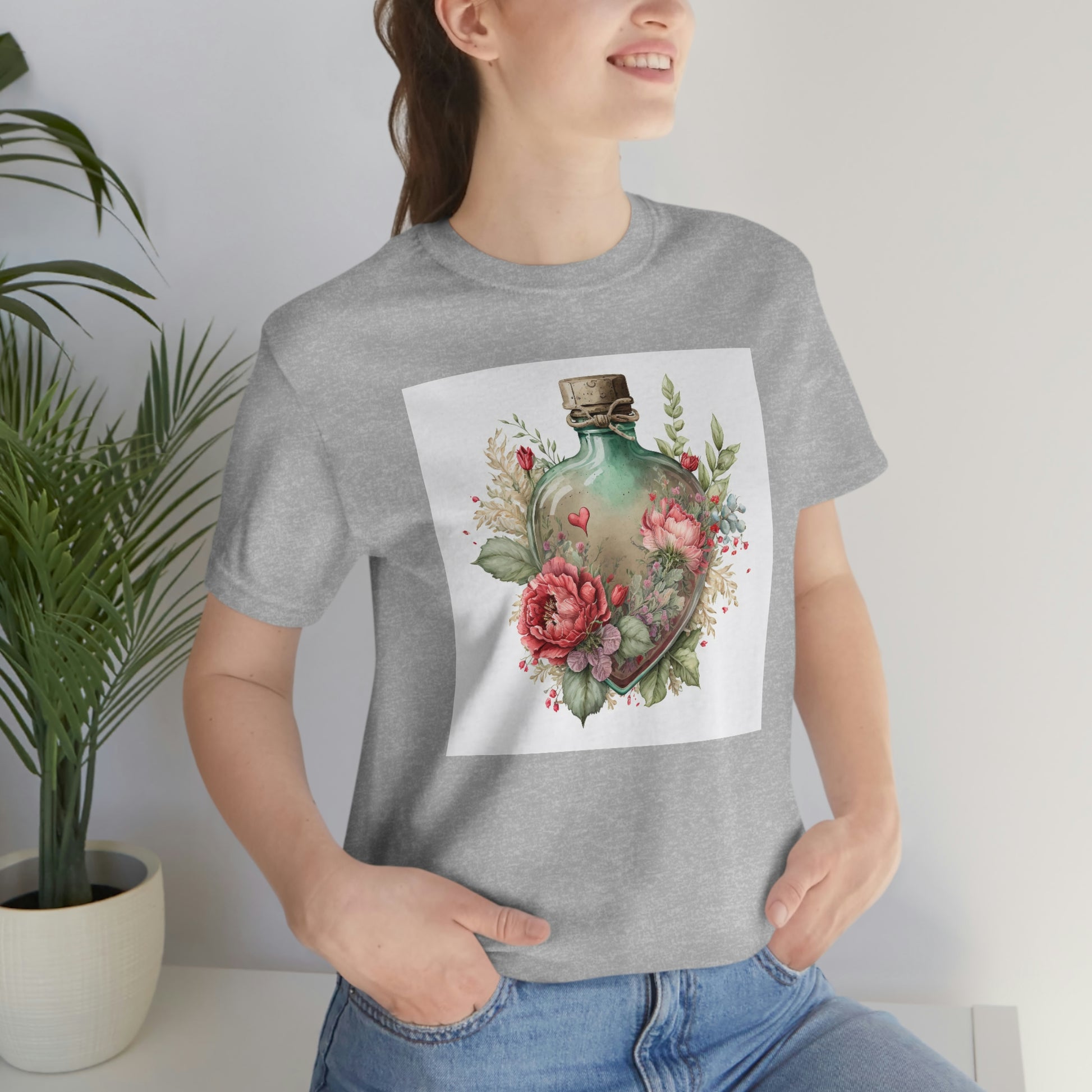 Vintage Bottle Floral Unisex Jersey Short Sleeve Tee