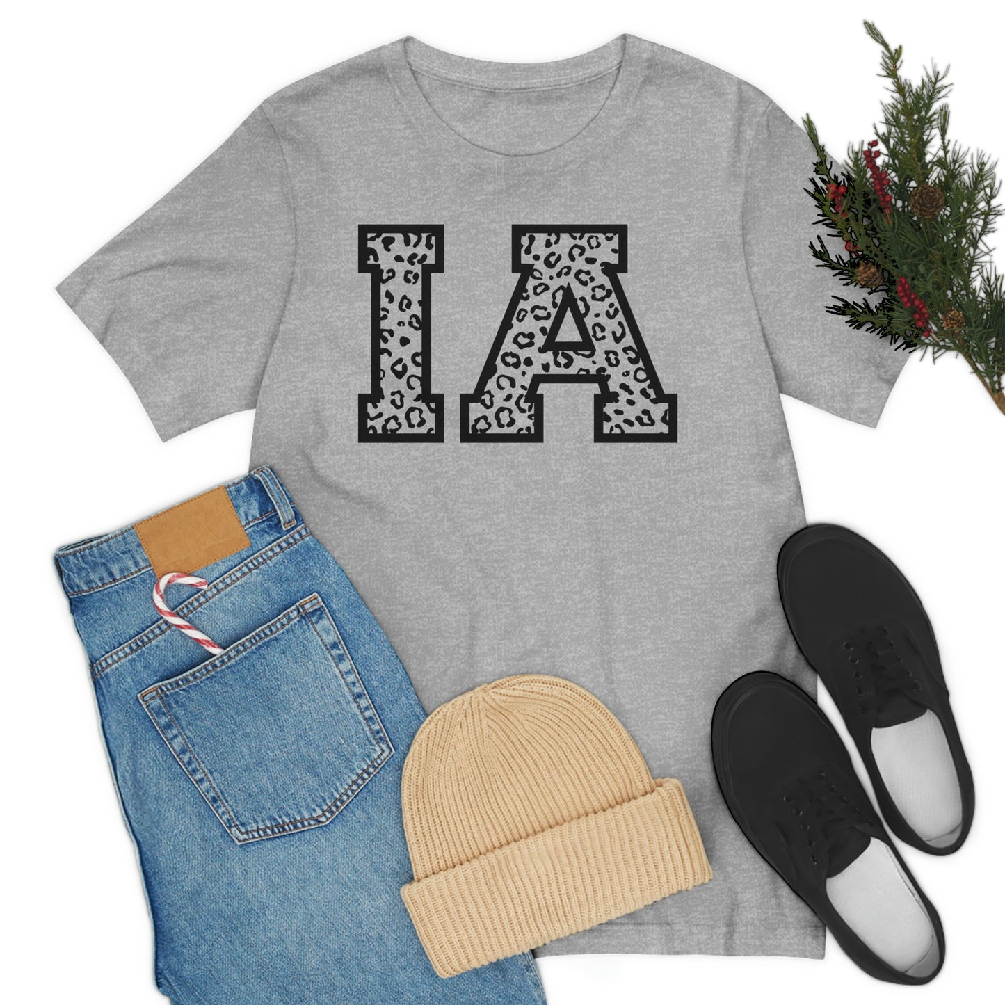 Iowa IA Leopard Print Letters Short Sleeve T-shirt