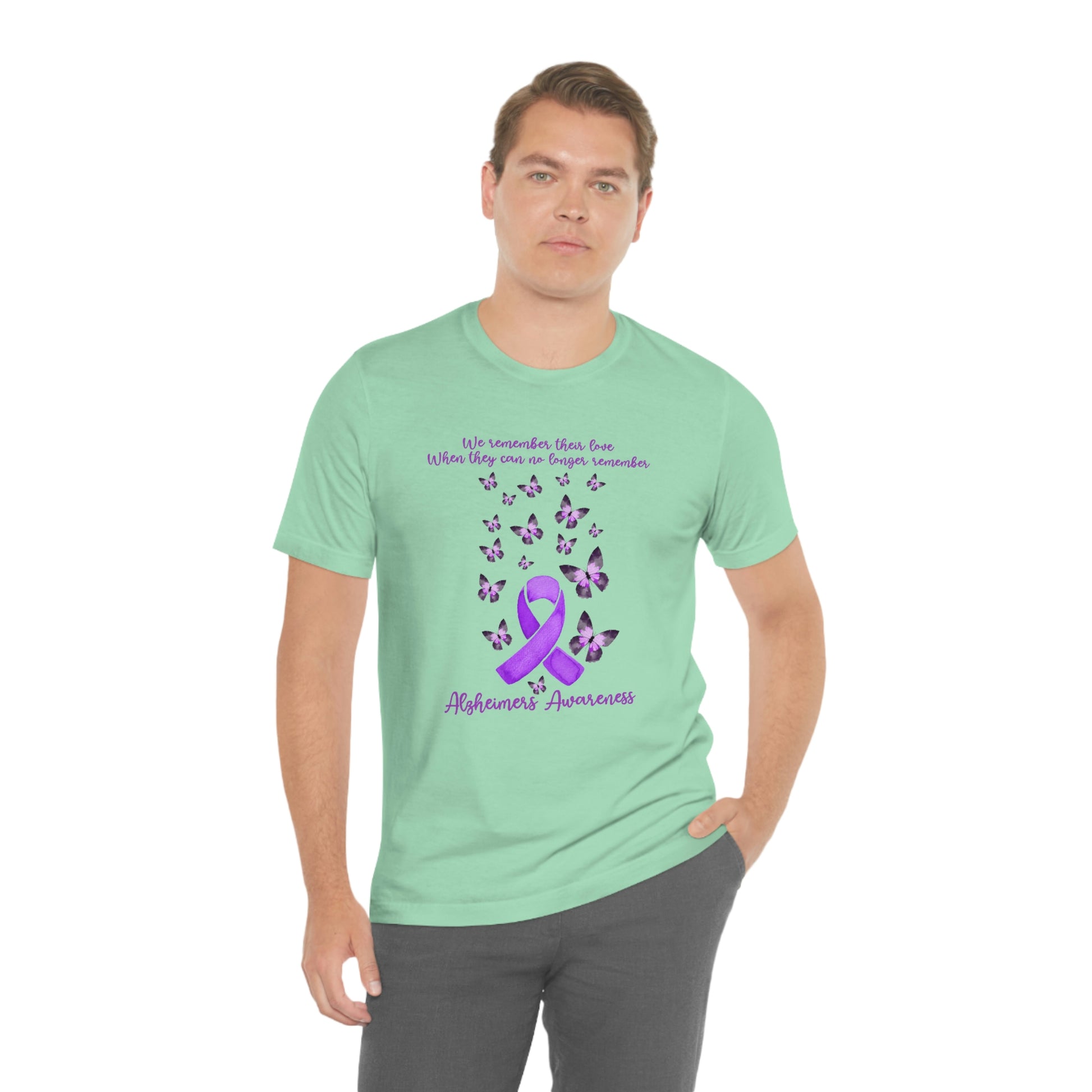 We Remember Their Love When They Can No Longer Remember Alzheimer's Awareness Print Unisex Jersey Short Sleeve Tee