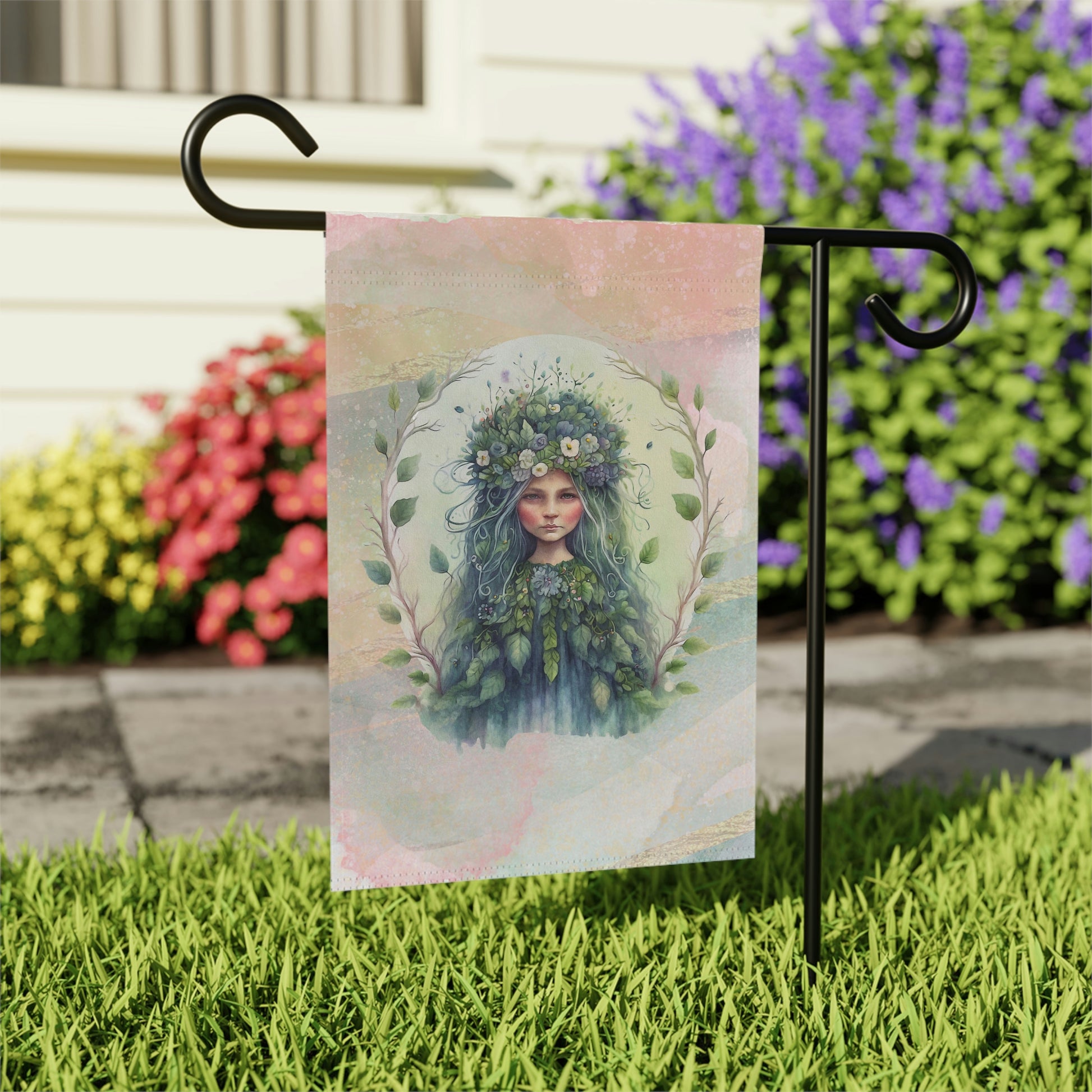 Spring Wood Sprite  Watercolor Garden & House Banner