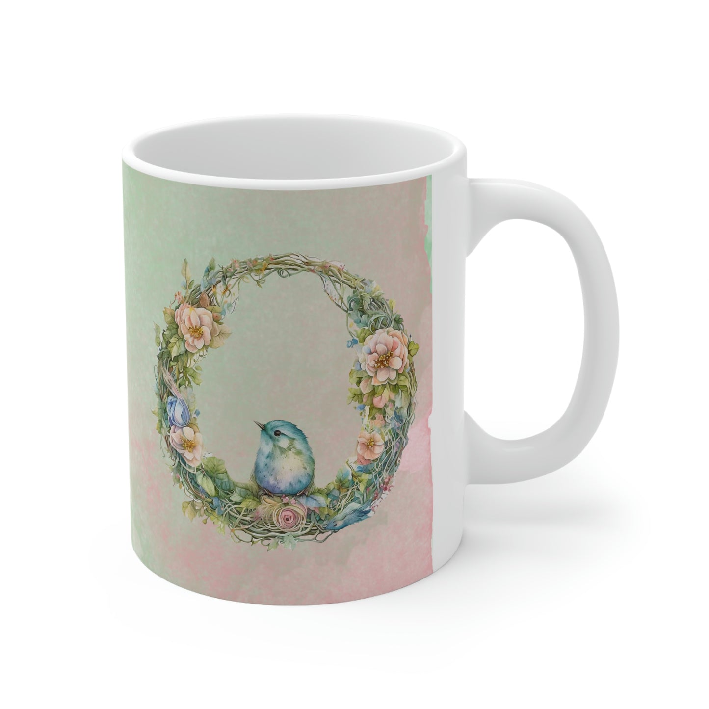 Bird in Wreath Watercolor Ceramic Mug 11oz