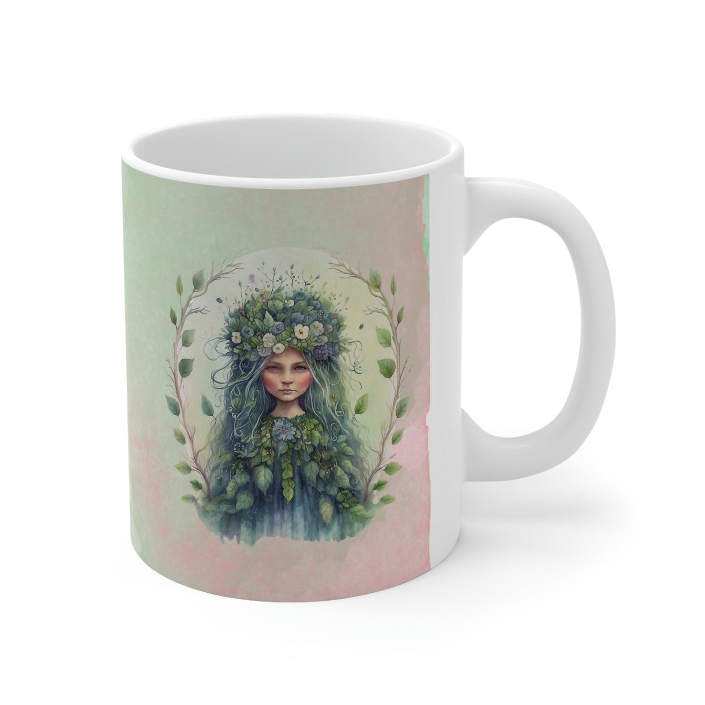 Girl in Flowers Watercolor Ceramic Mug 11oz