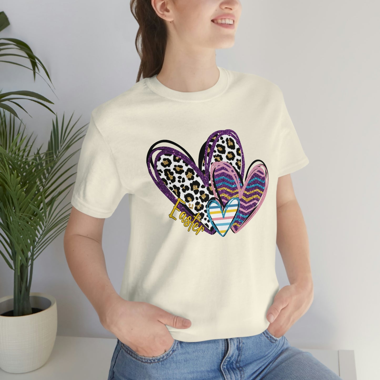 Hearts Leopard Print Stripes Unisex Jersey Short Sleeve Tee