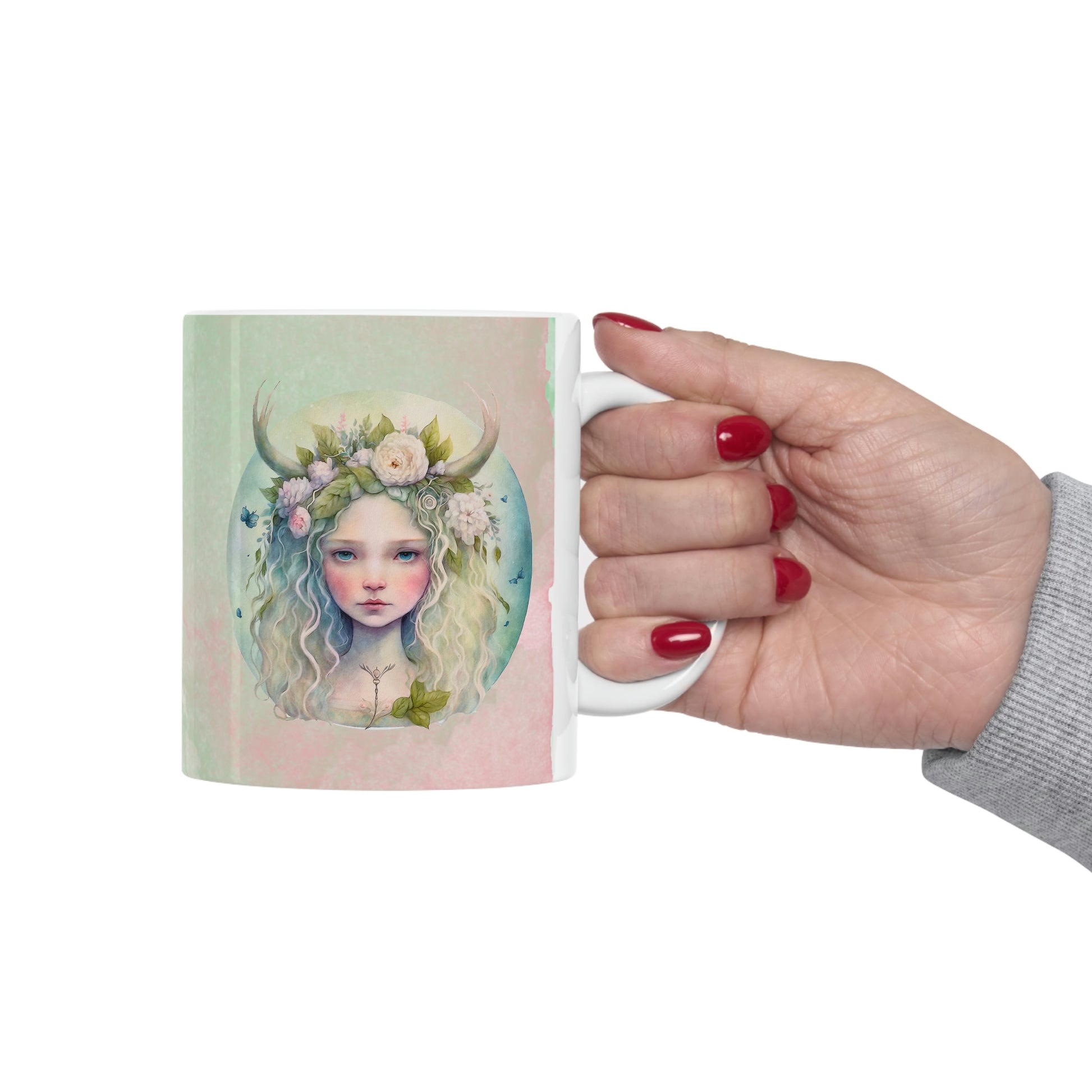 Girl in Spring Flowers Watercolor Ceramic Mug 11oz