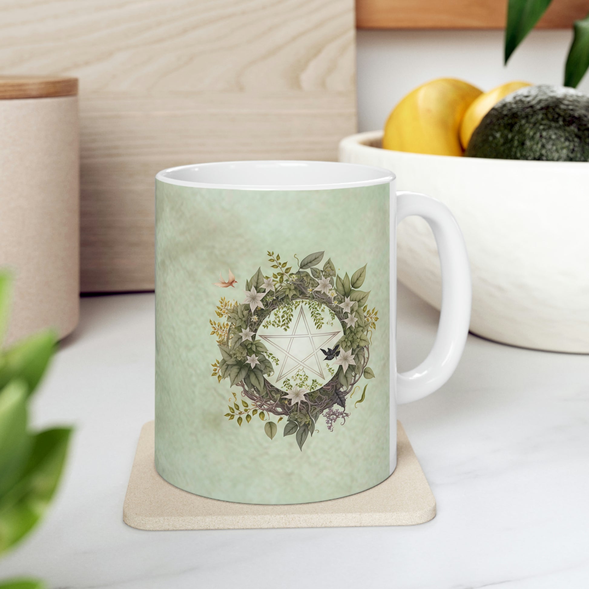 Flowers Pentagram Watercolor Ceramic Mug 11oz