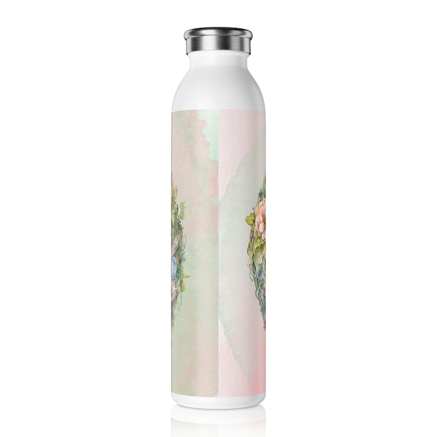 Spring Bird in Wreath Watercolor Slim Water Bottle