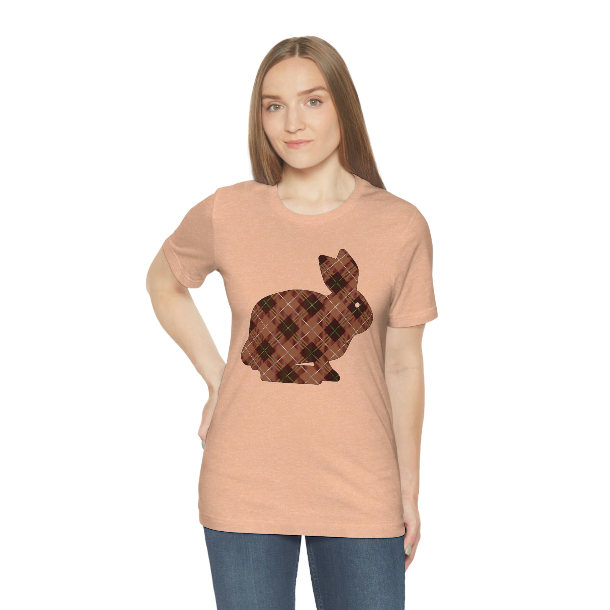 Brown Plaid Bunny Easter tshirt