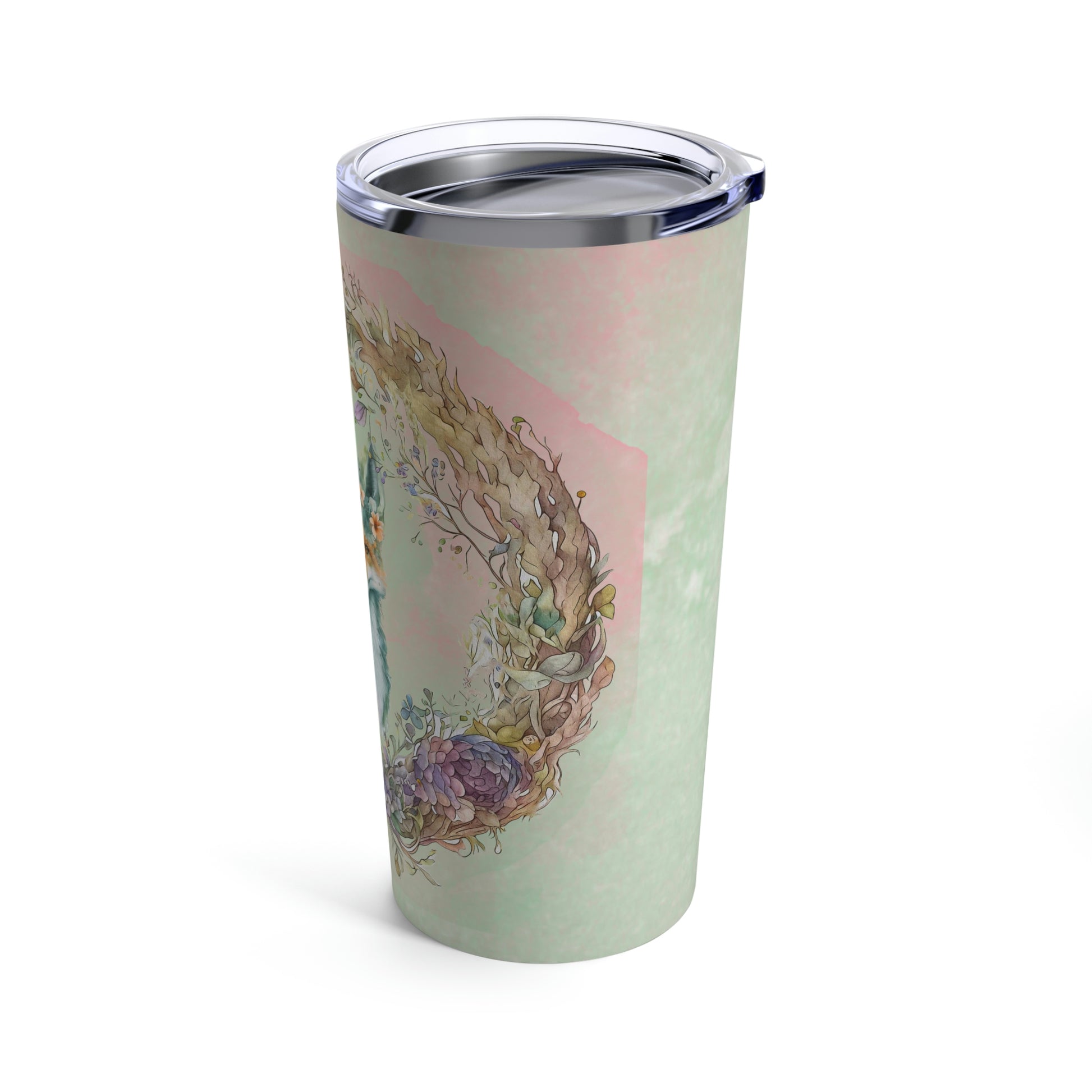 Fox Spring Flowers Wreath Watercolor Tumbler 20oz