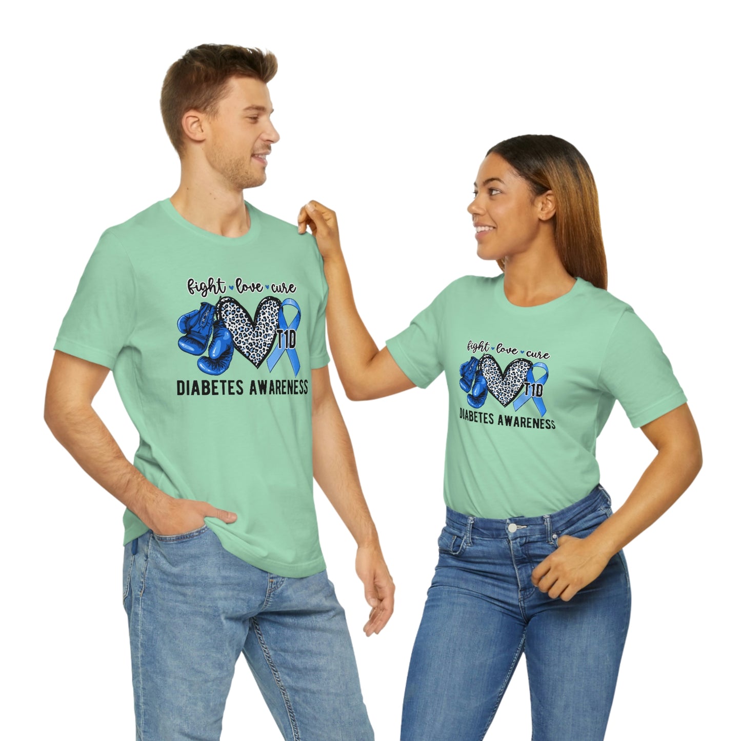 Fight Love Cure T1D Diabetes Awareness Print Unisex Jersey Short Sleeve Tee