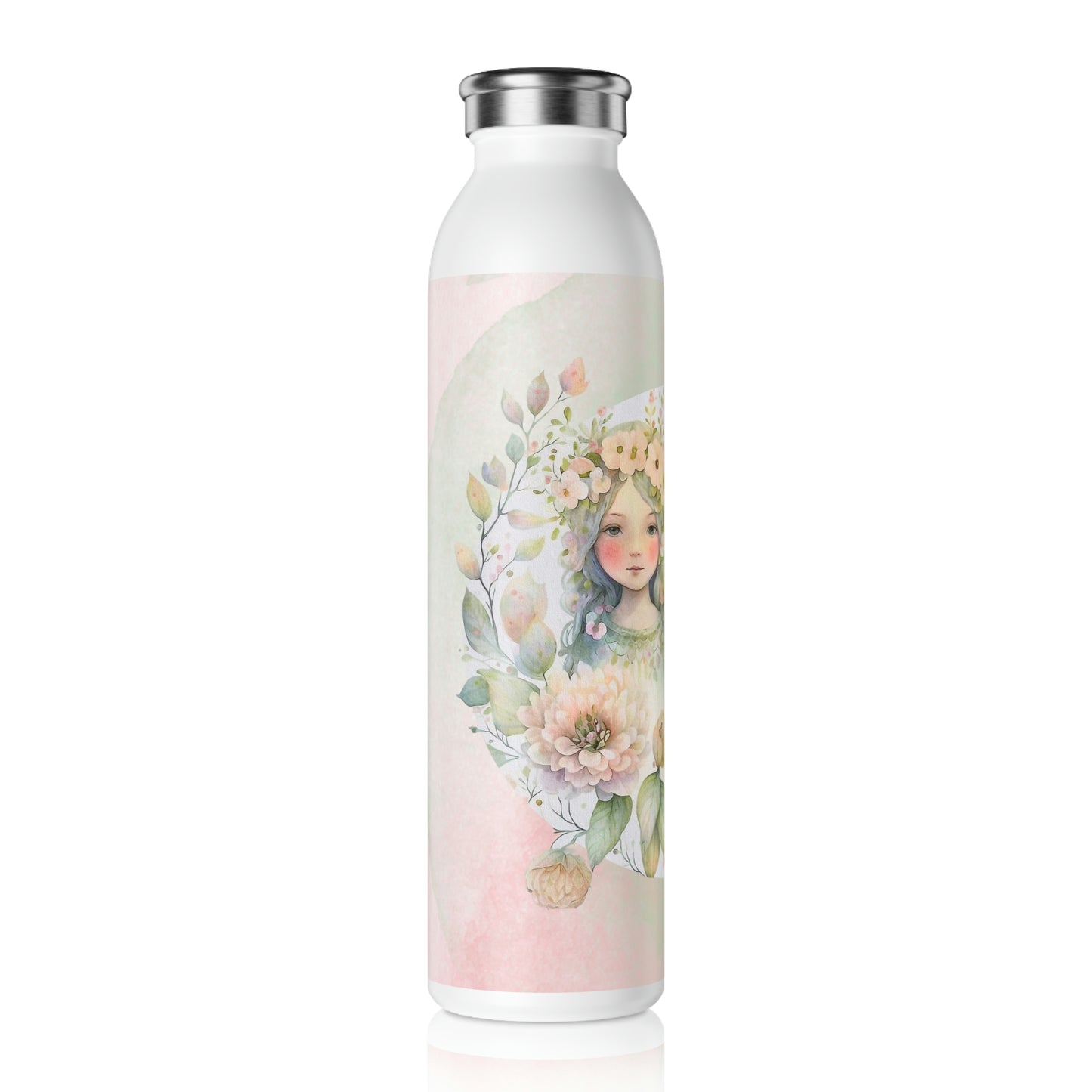 Girls Spring Flowers Watercolor Slim Water Bottle