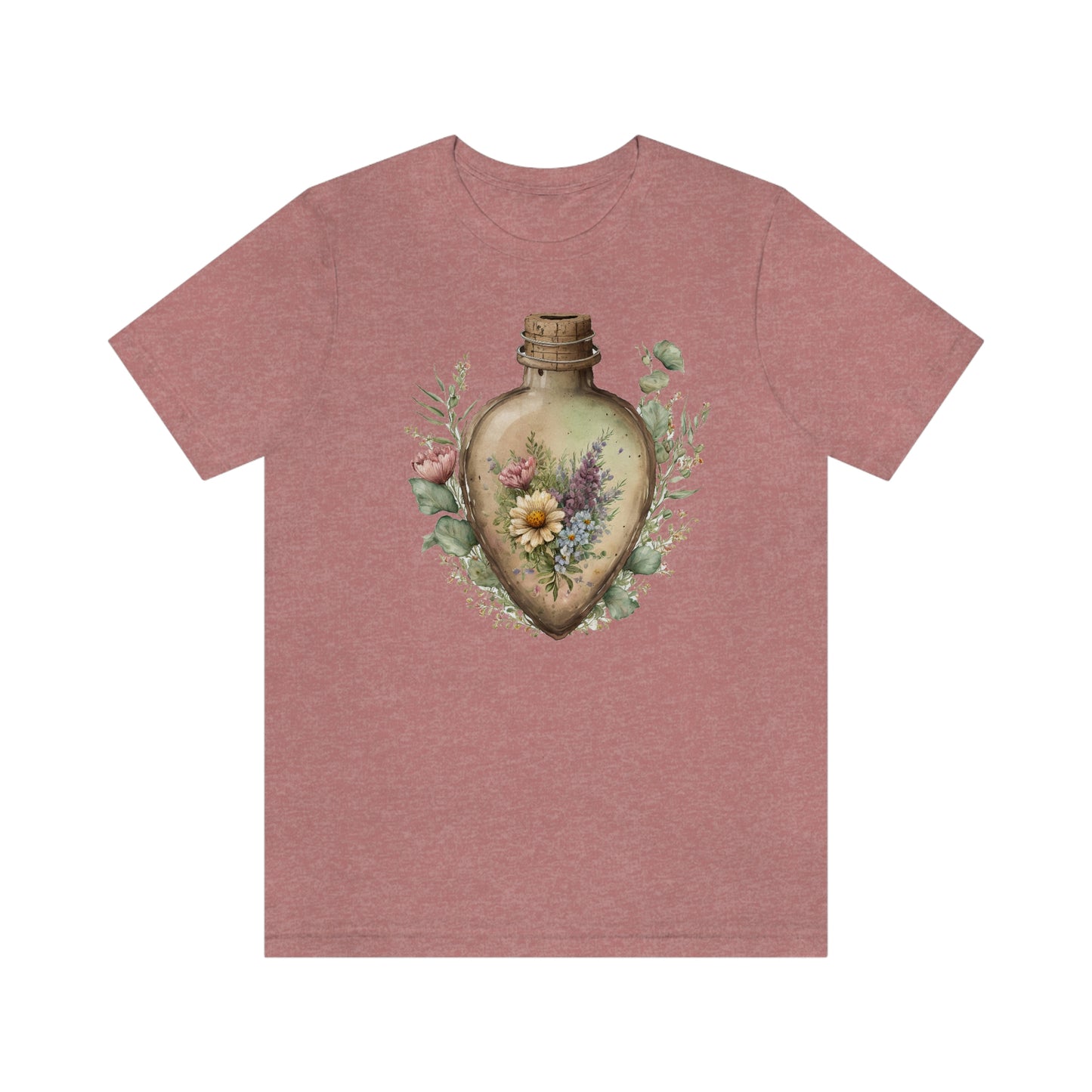 Vintage Bottle Floral Unisex Jersey Short Sleeve Tee