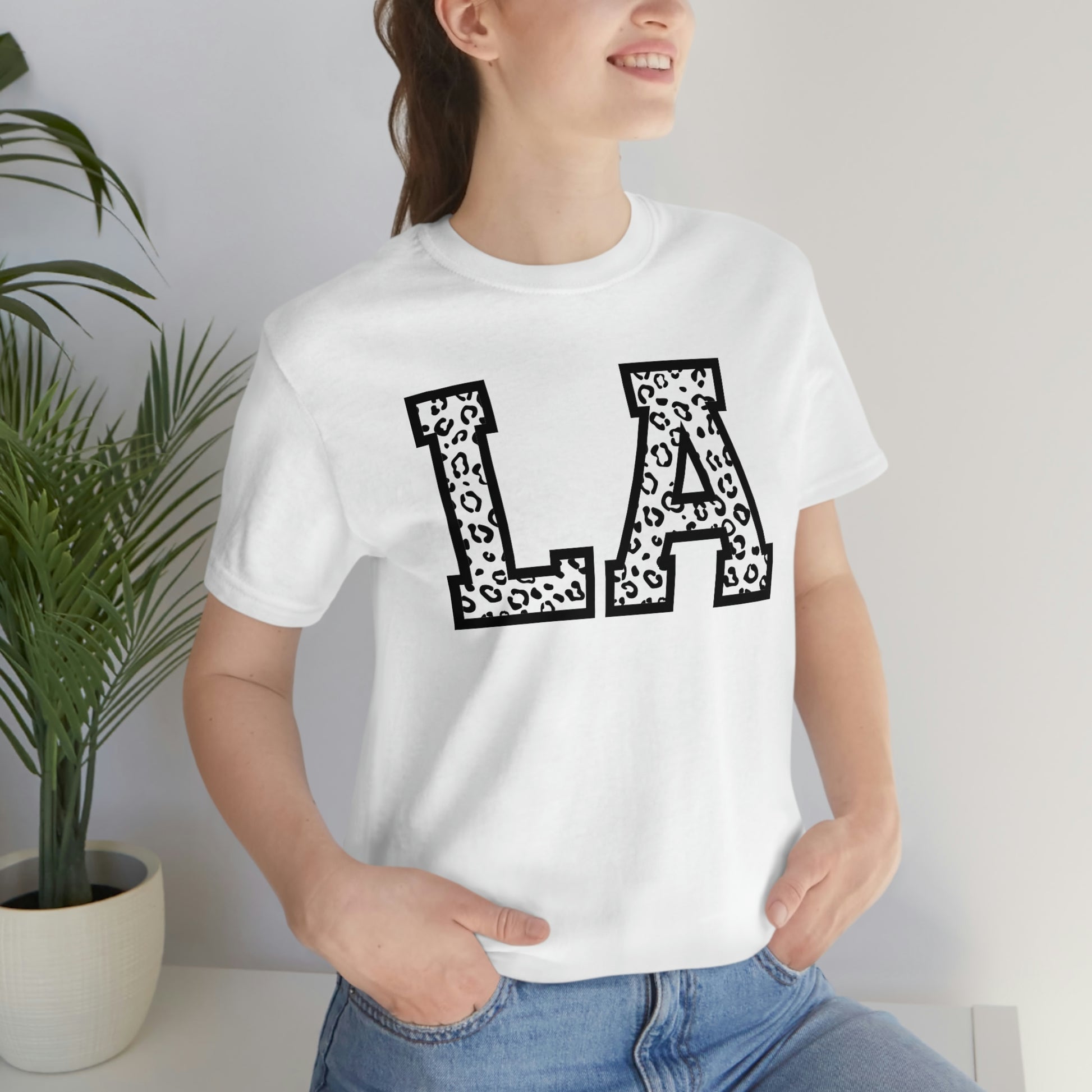 Louisiana LA Leopard Print Letters Short Sleeve T-shirt