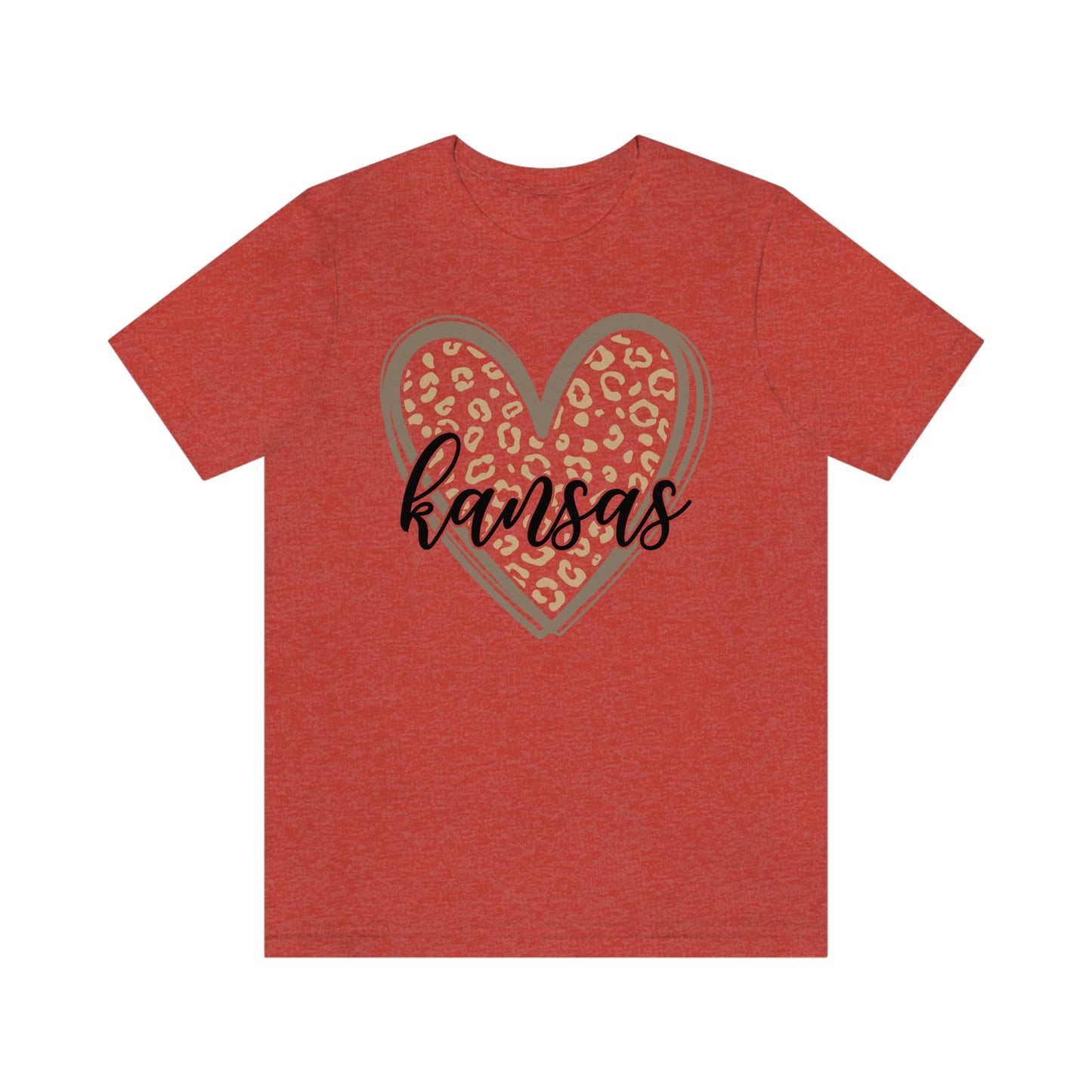 Kansas Gold Leopard Heart Black Script Short Sleeve T-shirt