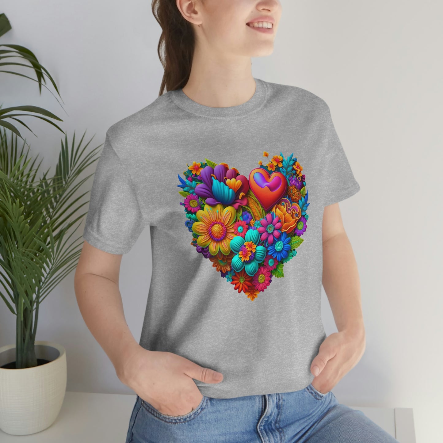 Bright Floral Heart Unisex Jersey Short Sleeve Tee