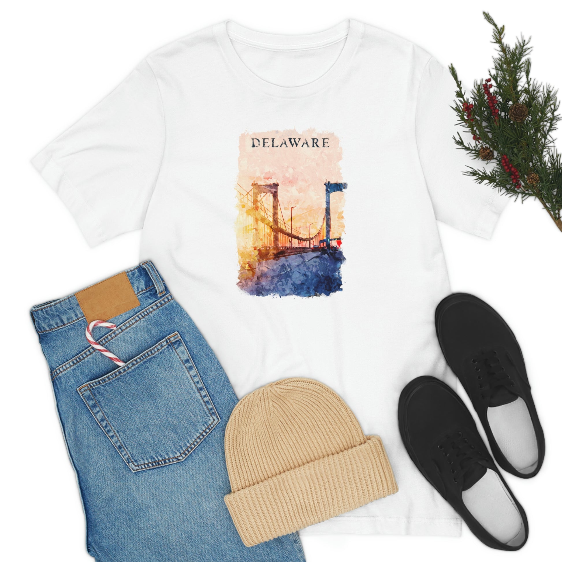 Delaware Memorial Bridge Watercolor Short Sleeve  T-shirt