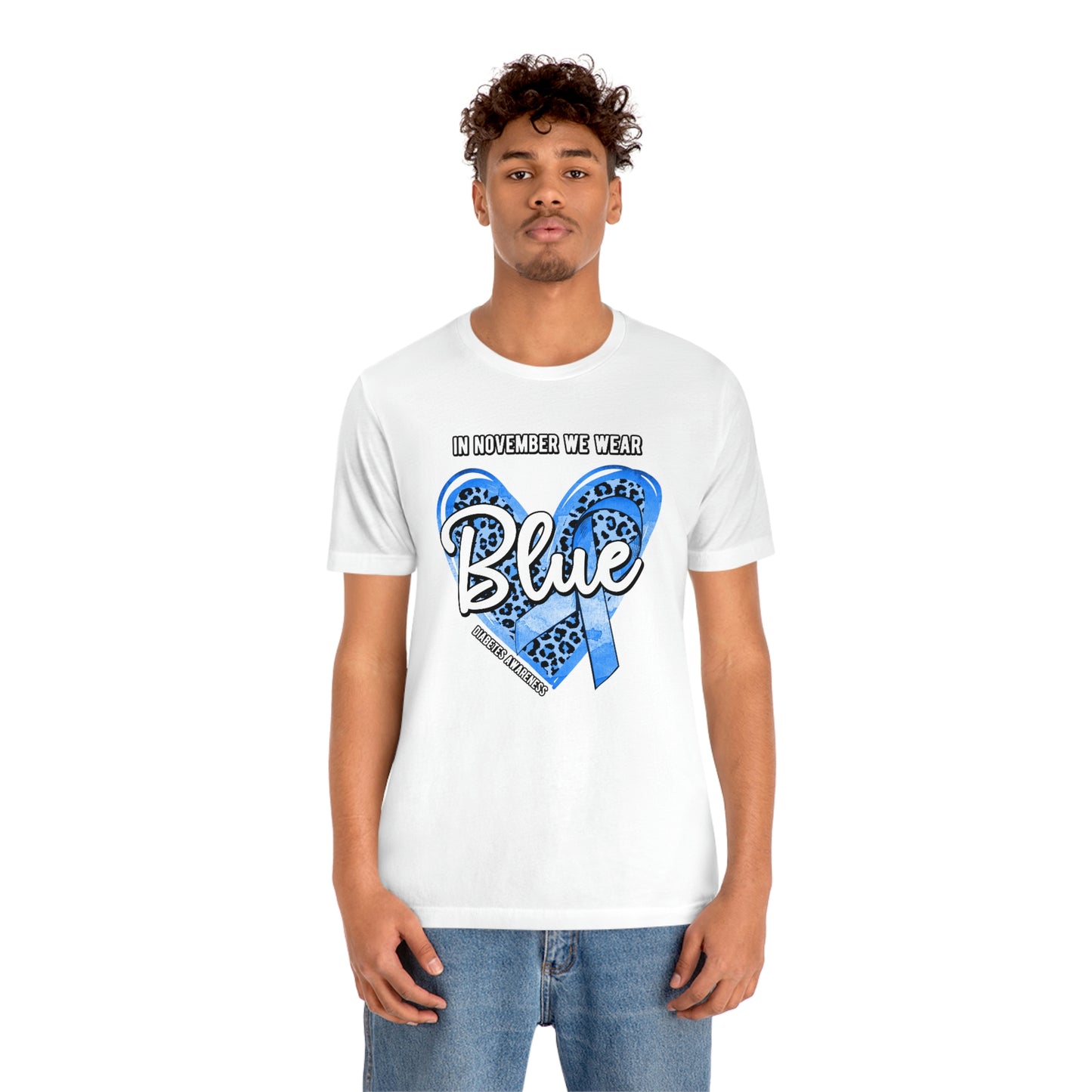 In November We Wear Blue Diabetes Awareness Print Unisex Jersey Short Sleeve Tee