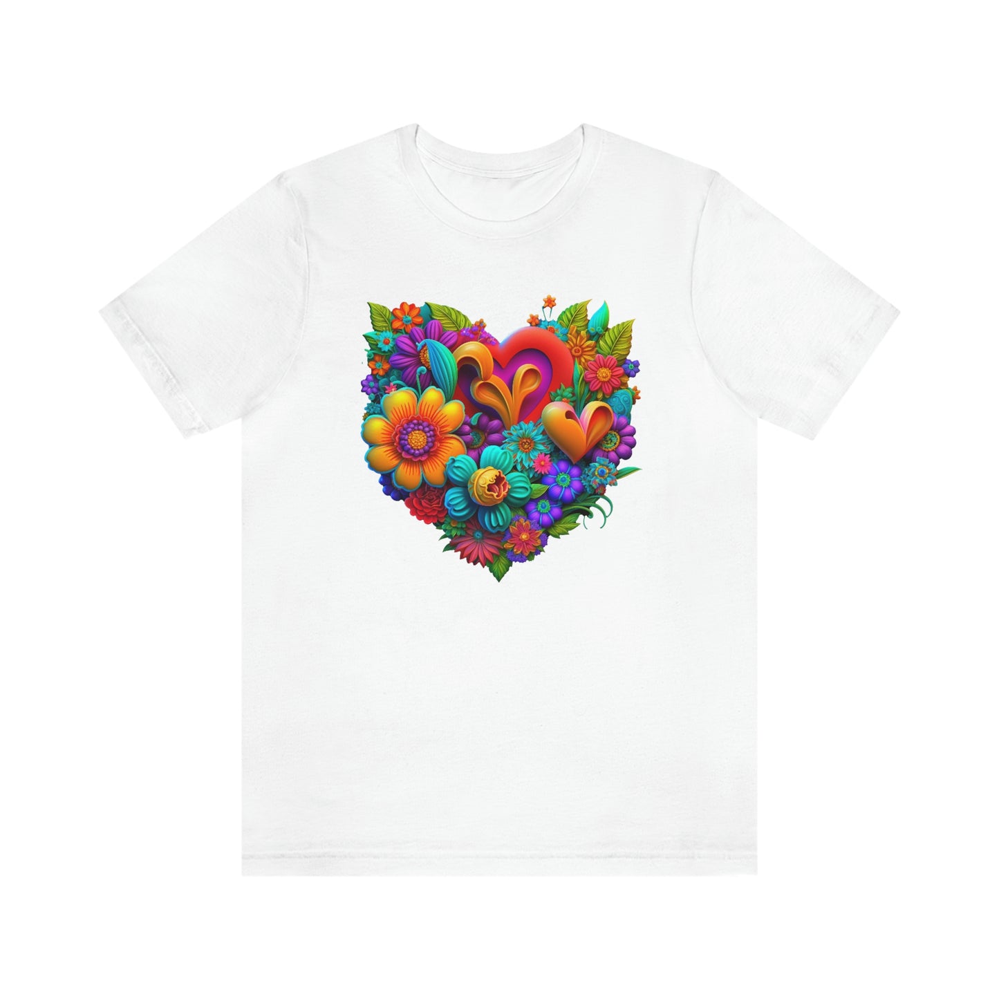 Bright Floral Heart Unisex Jersey Short Sleeve Tee