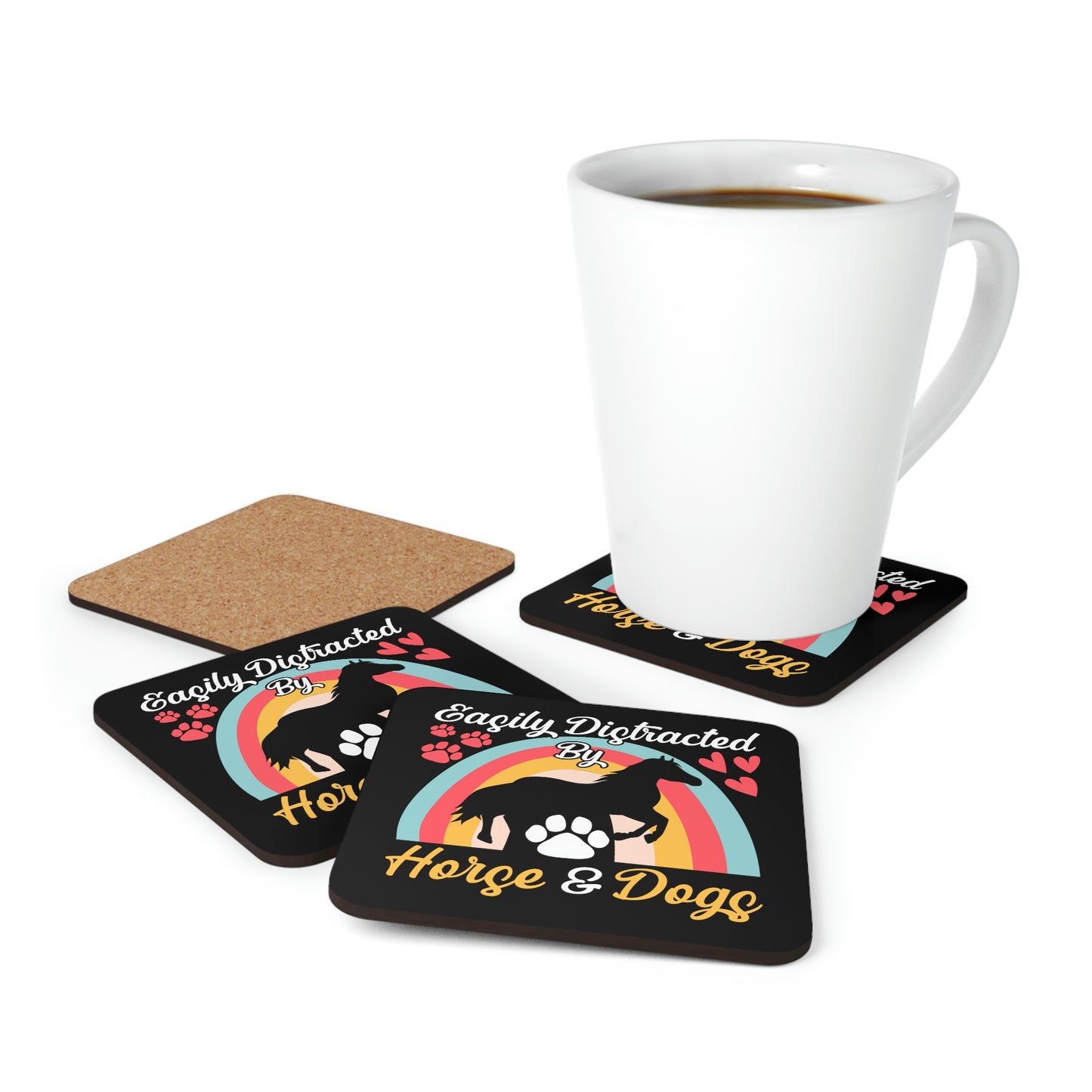 Easily Distracted by Horse & Dogs Corkwood Coaster Set