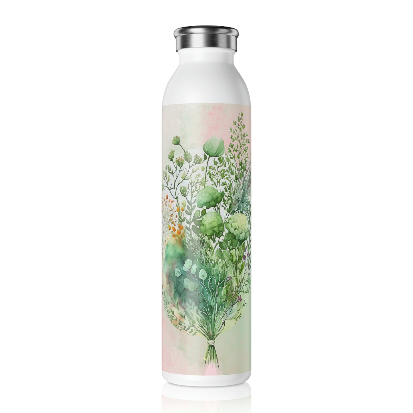 Spring Greenery Watercolor Slim Water Bottle