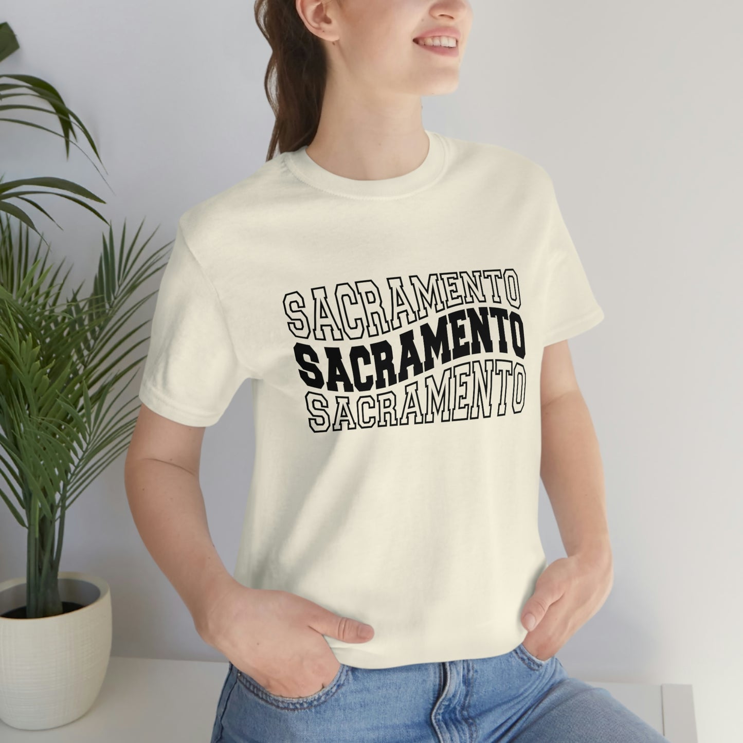 Sacremento California Varsity Letters Wavy Unisex Jersey Short Sleeve Tee Tshirt T-shirt