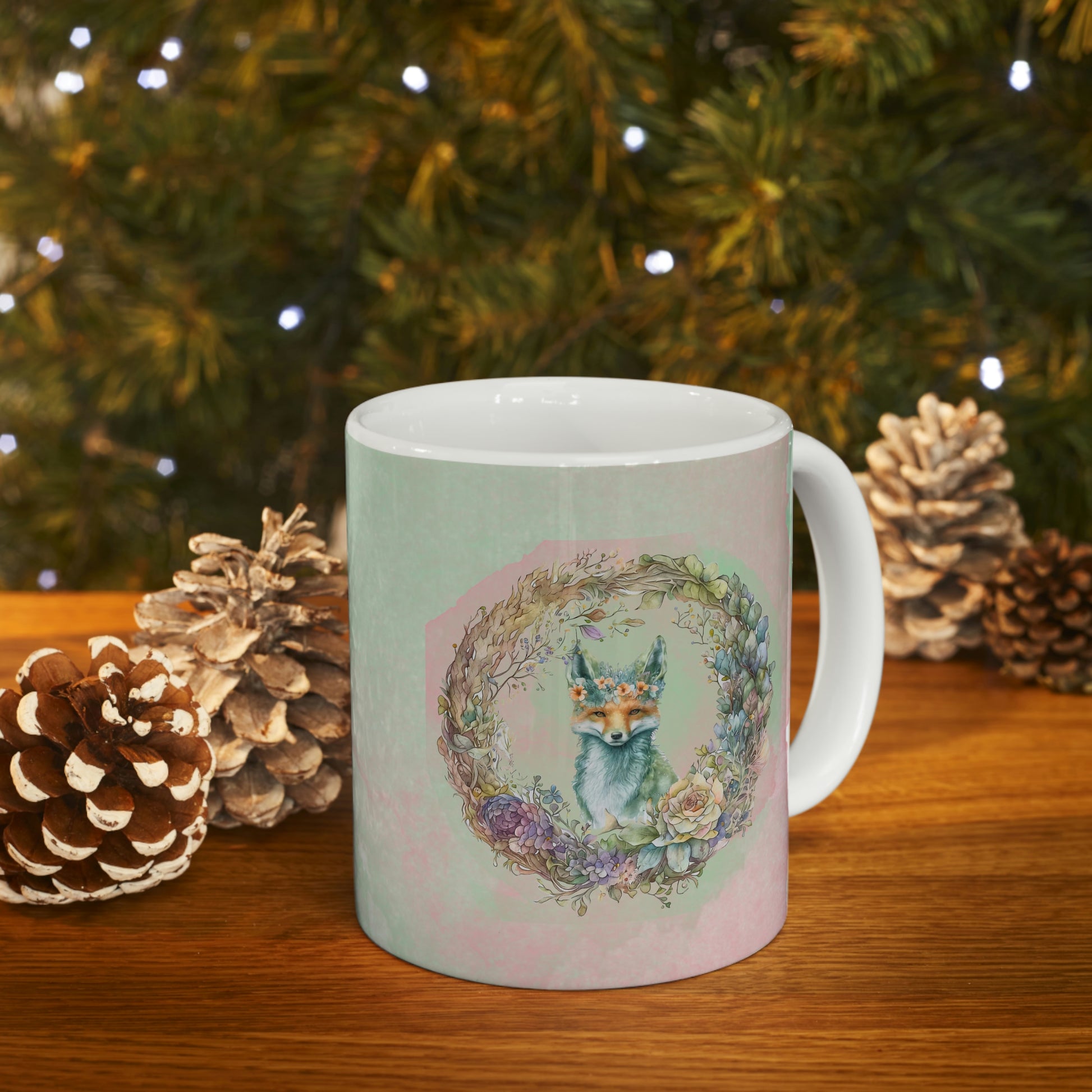 Fox Wreath Watercolor Ceramic Mug 11oz