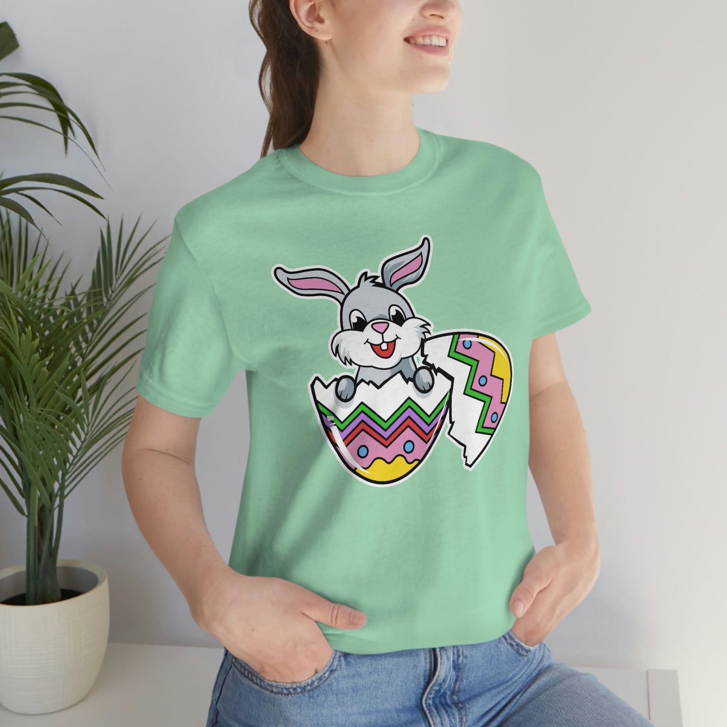 Bunny in Egg Spring Easter Unisex Jersey Short Sleeve Tee